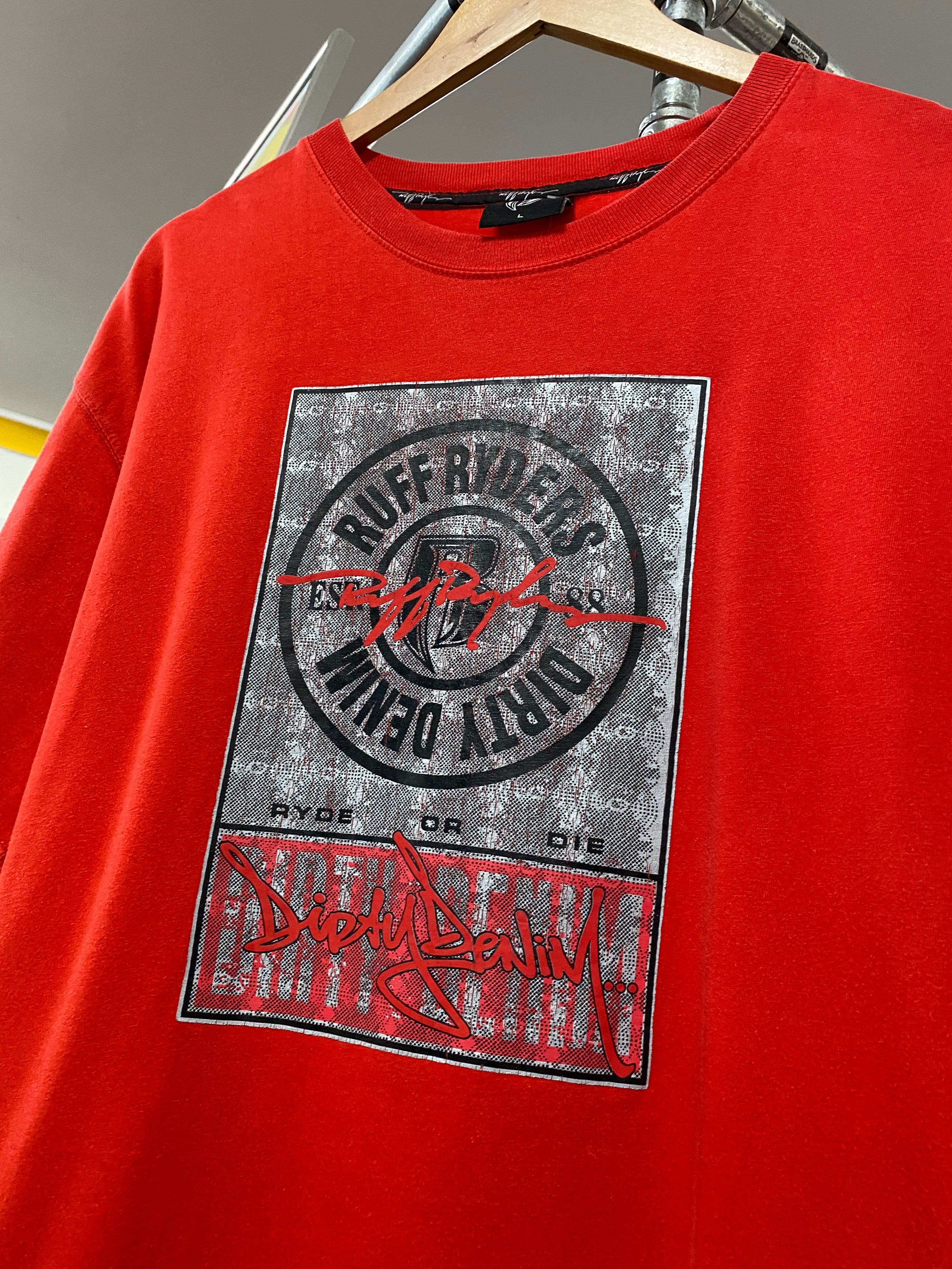 L - 2000s Ruff Ryders Dirty Denim Red DS Tee