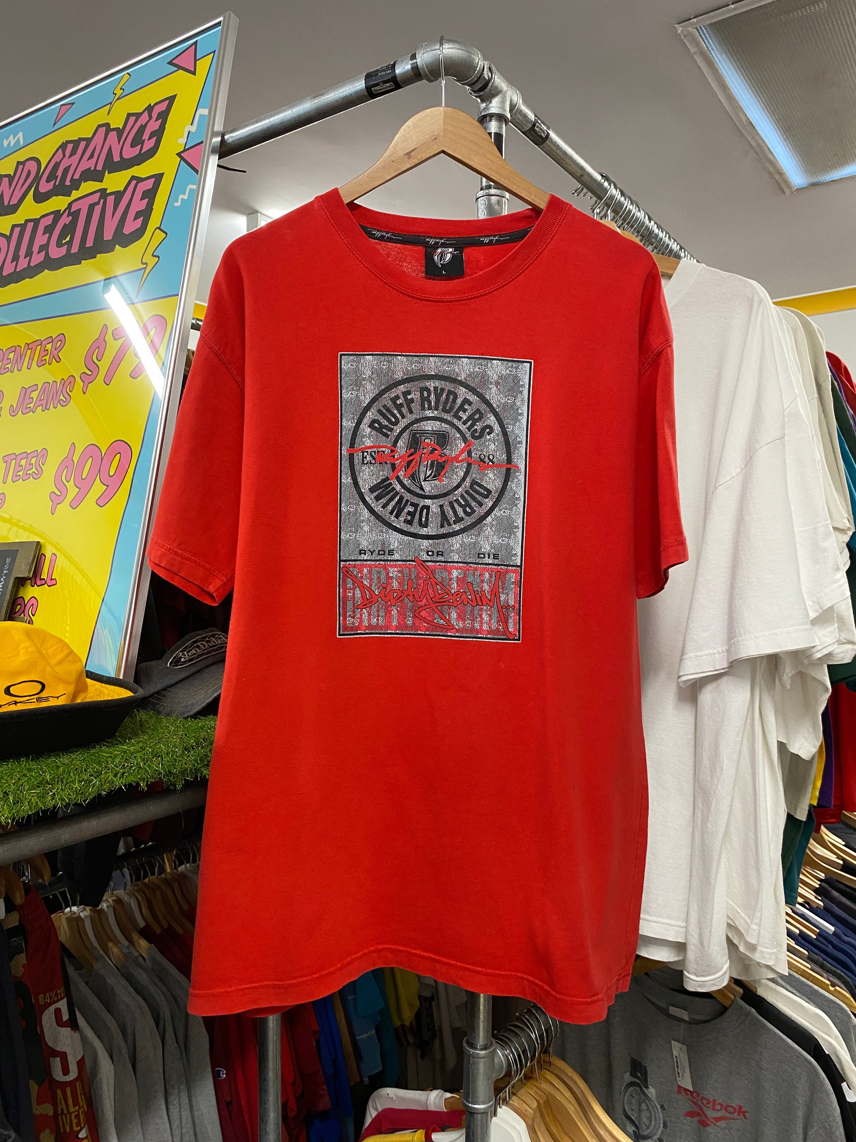L - 2000s Ruff Ryders Dirty Denim Red DS Tee