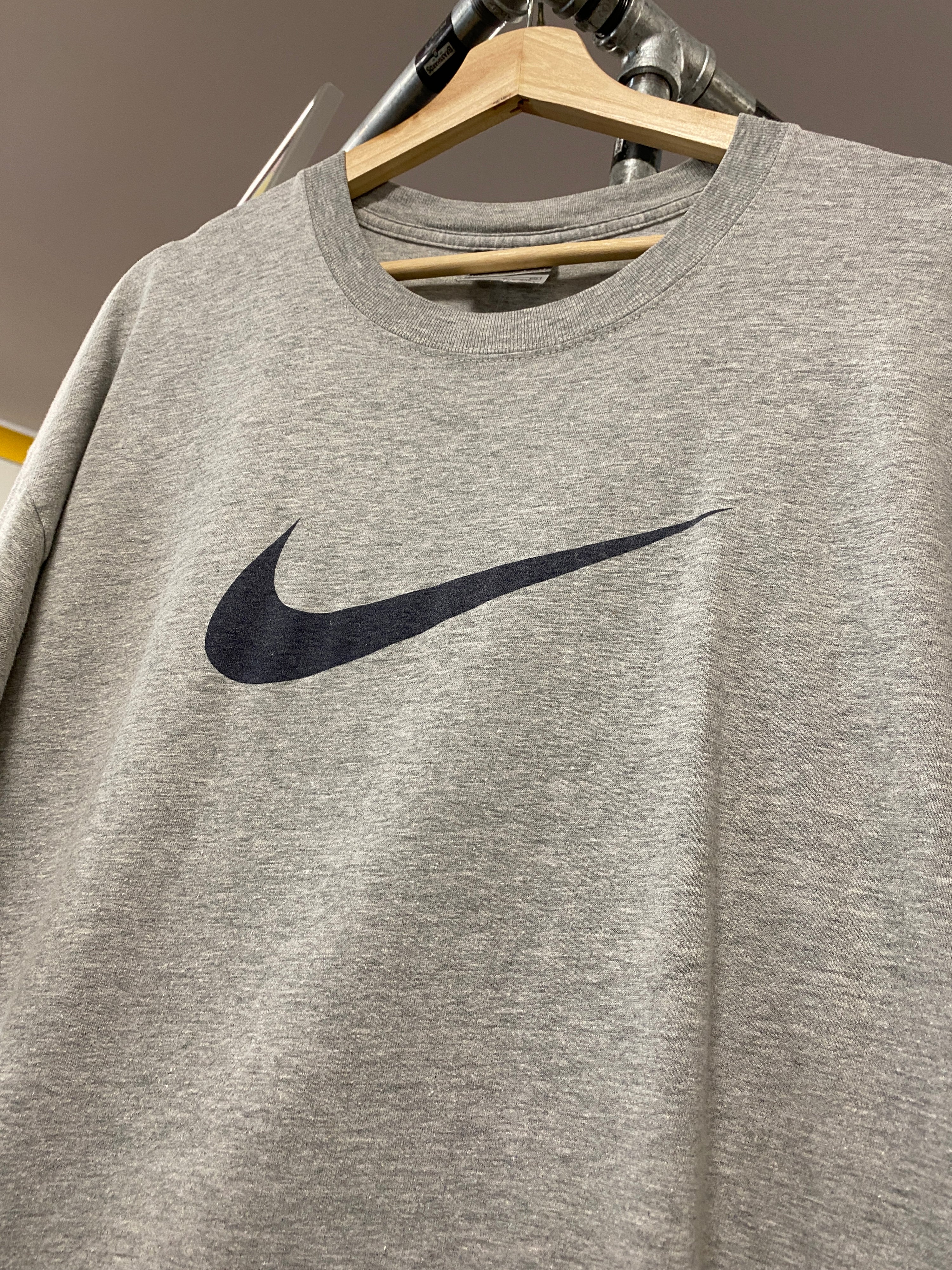 XL - 2000s Nike Dark Blue Big Centre Tick Grey Tee