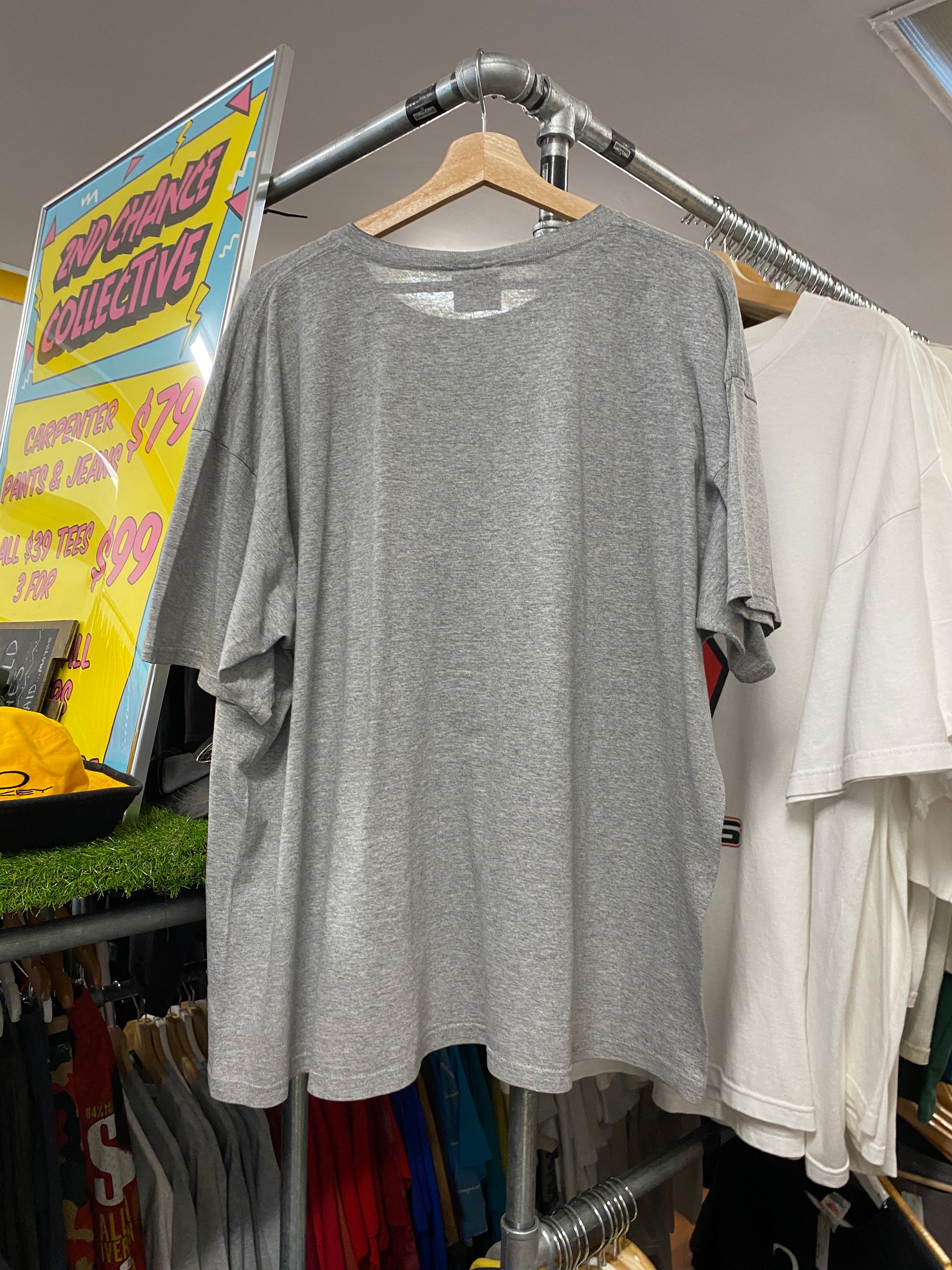 XL - 2000s Nike Dark Blue Stitch Style Big Centre Tick Grey Tee