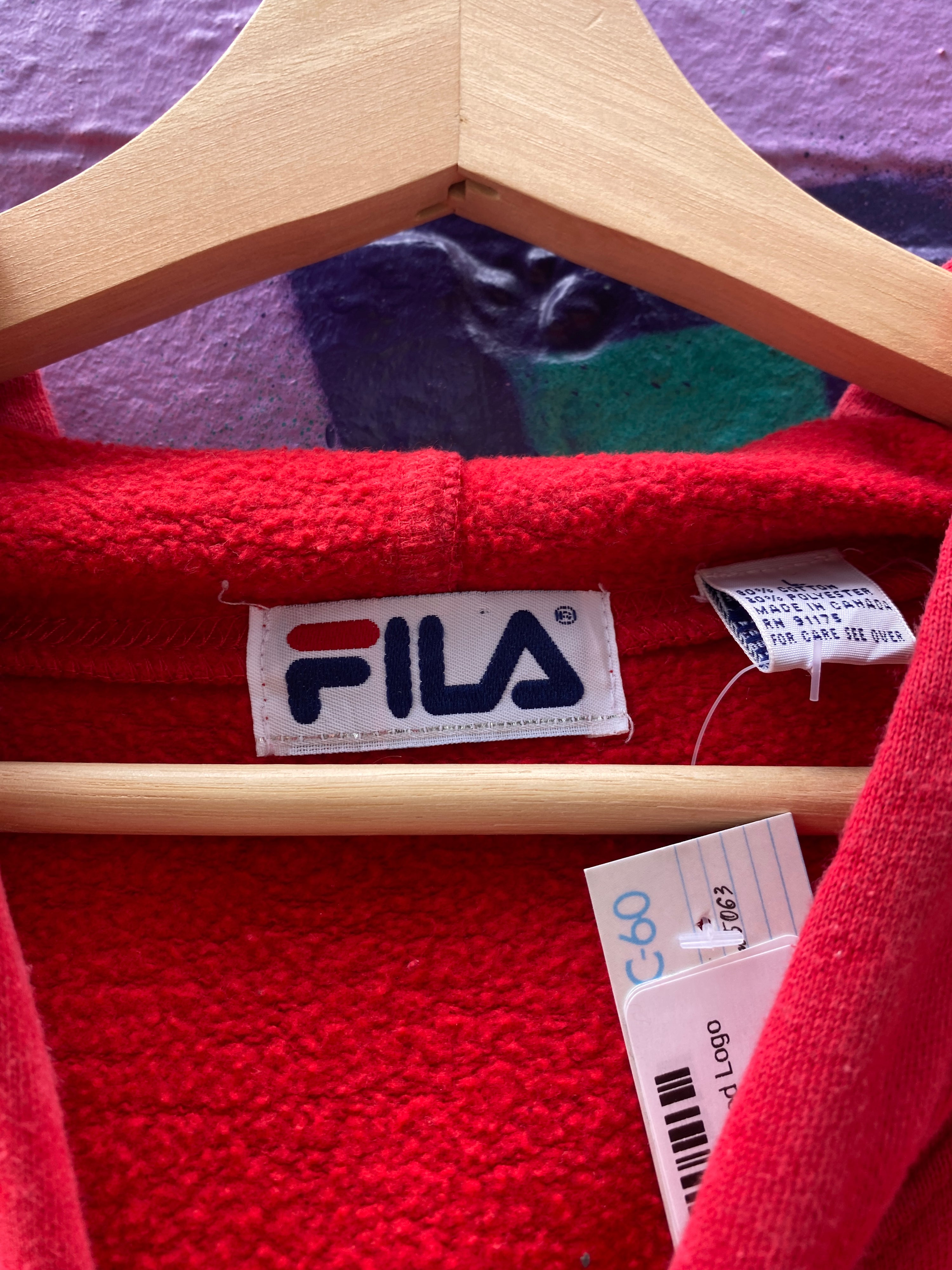 L - FILA Big Embroidered Logo Red Hoodie