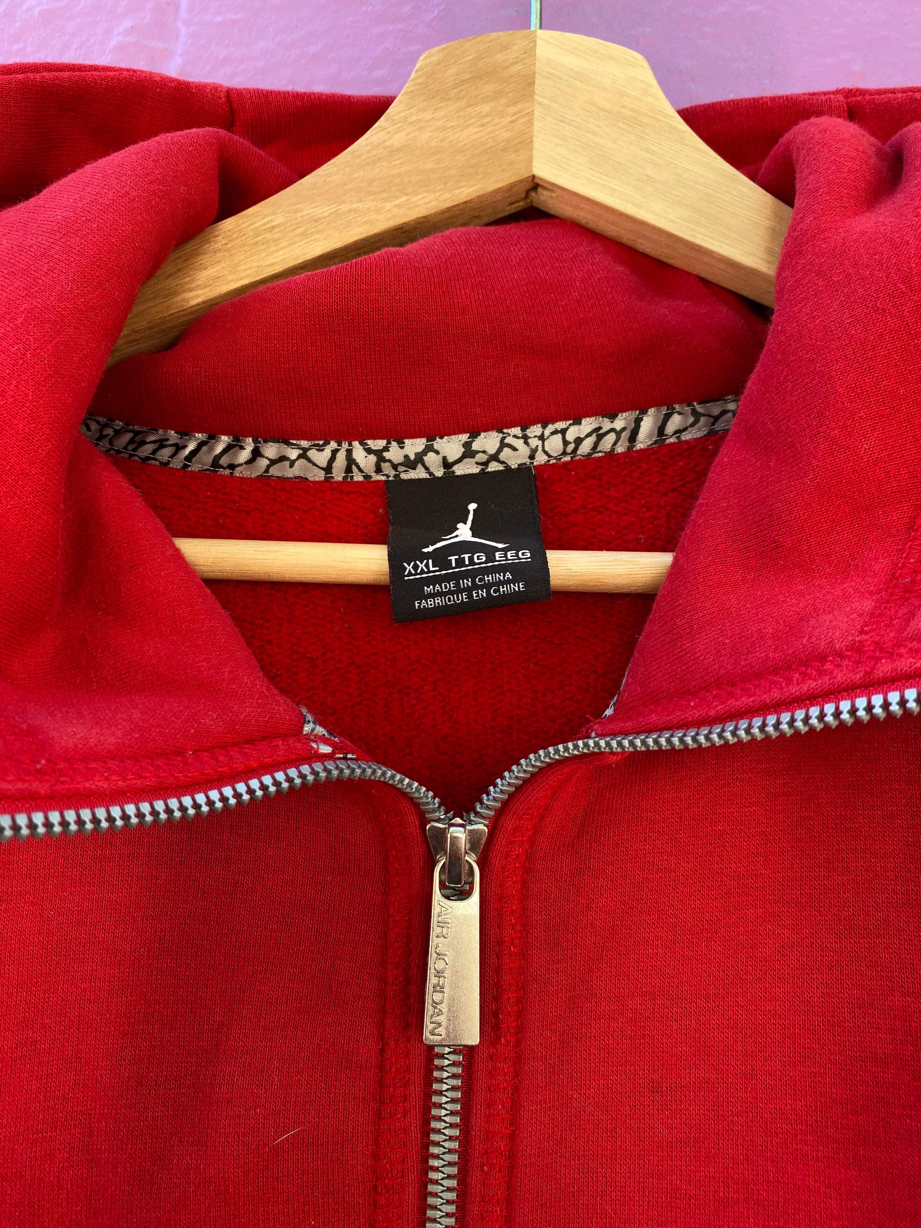 2XL - Air Jordan Red  Zip Up Hoodie Black Embroidery
