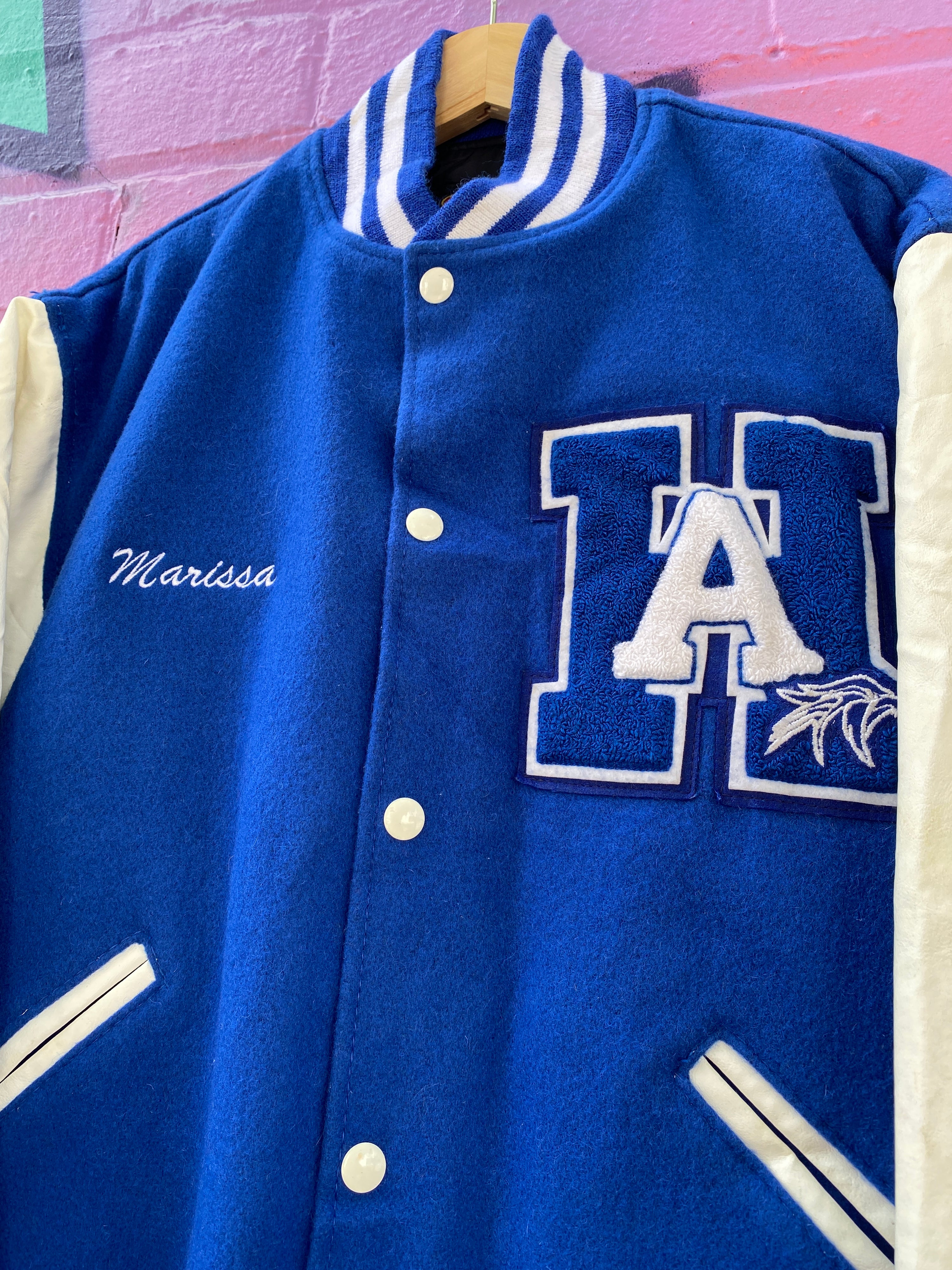 M - Vintage Hanover Area 'Marissa' Varsity Jacket Blue/White