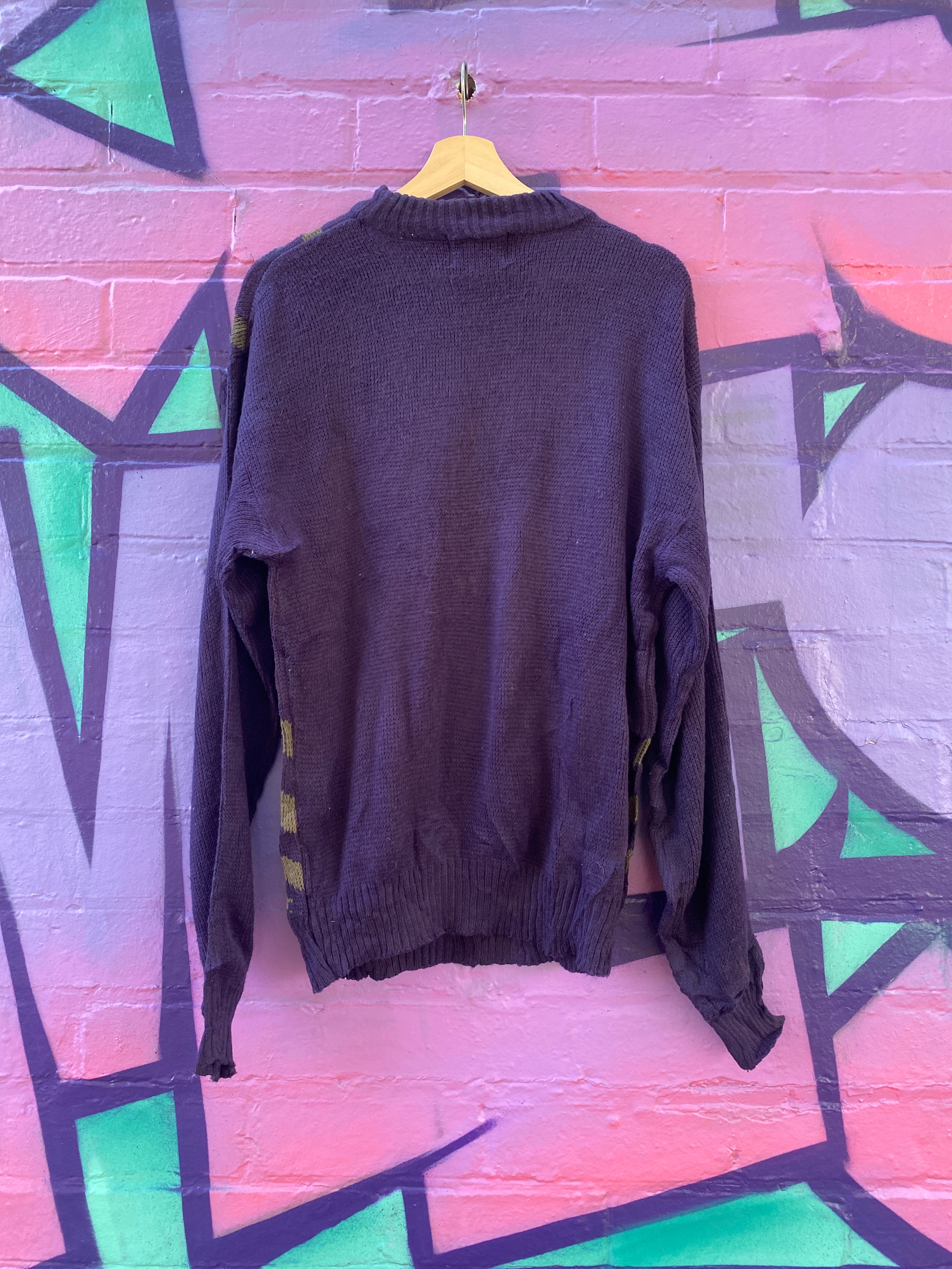 M - Gitano Purple Knit Sweater with Leather Patches