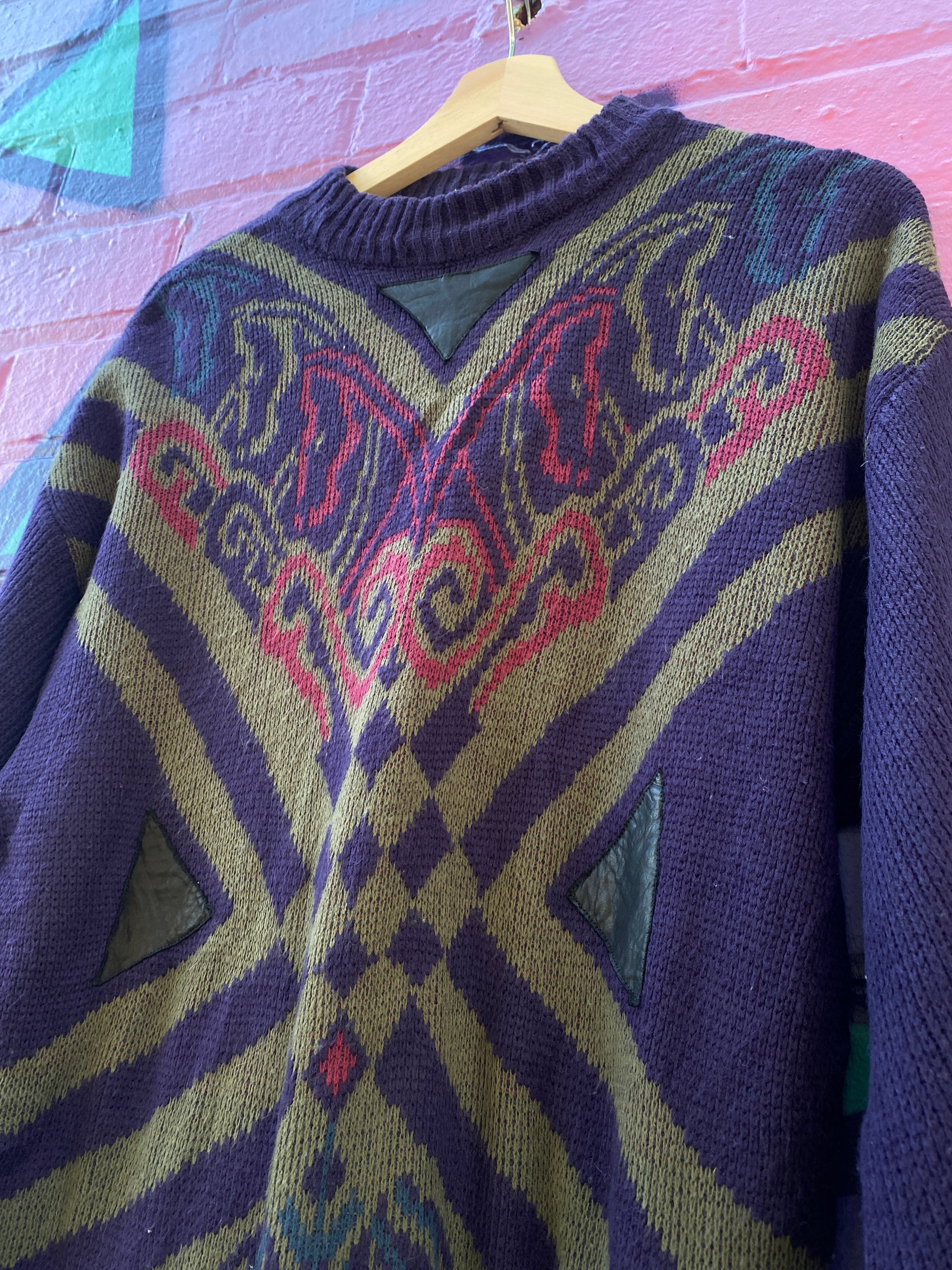 M - Gitano Purple Knit Sweater with Leather Patches