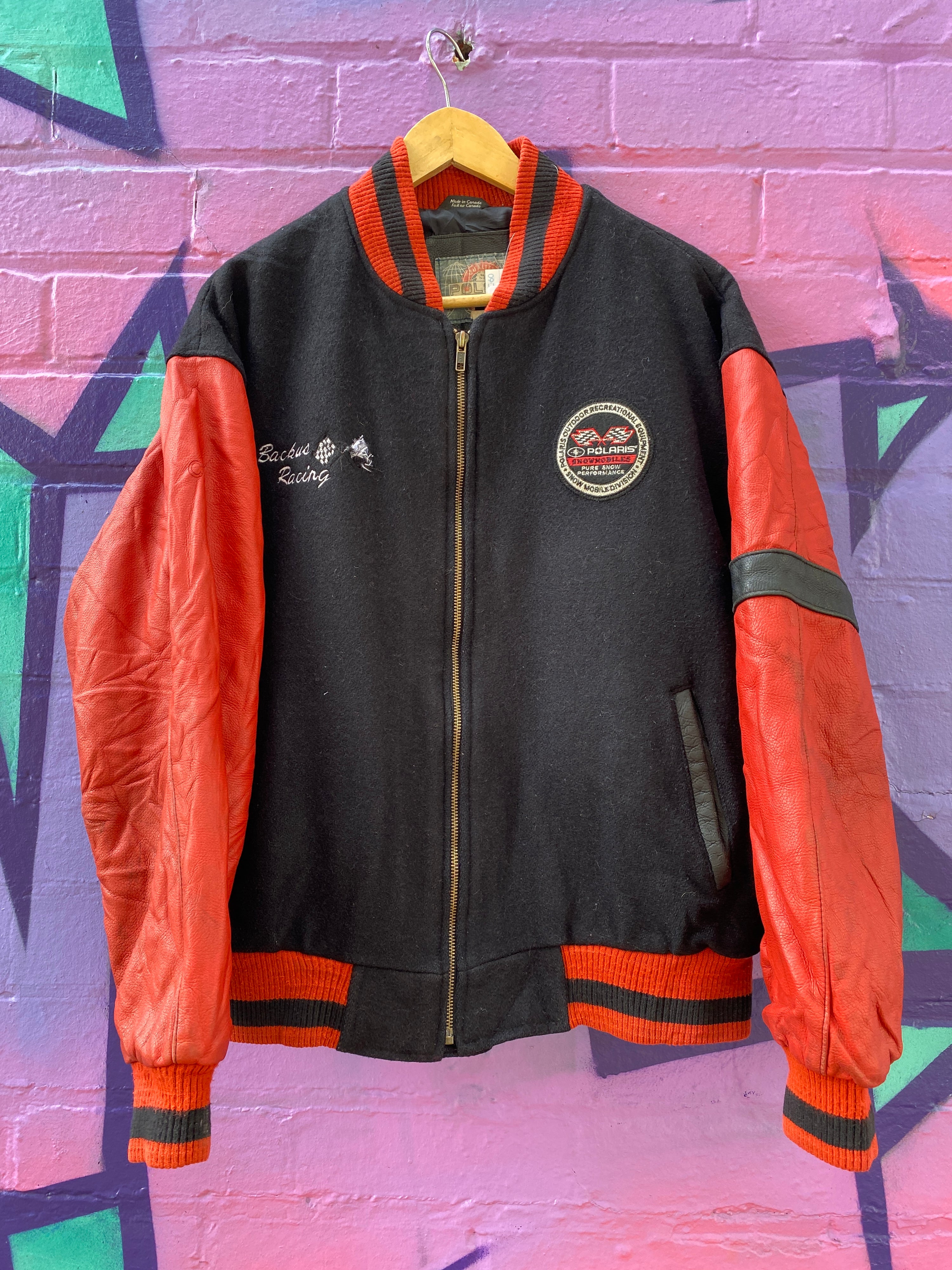 M - Vintage Polaris 'Backus Racing' Varsity Jacket Black/Red