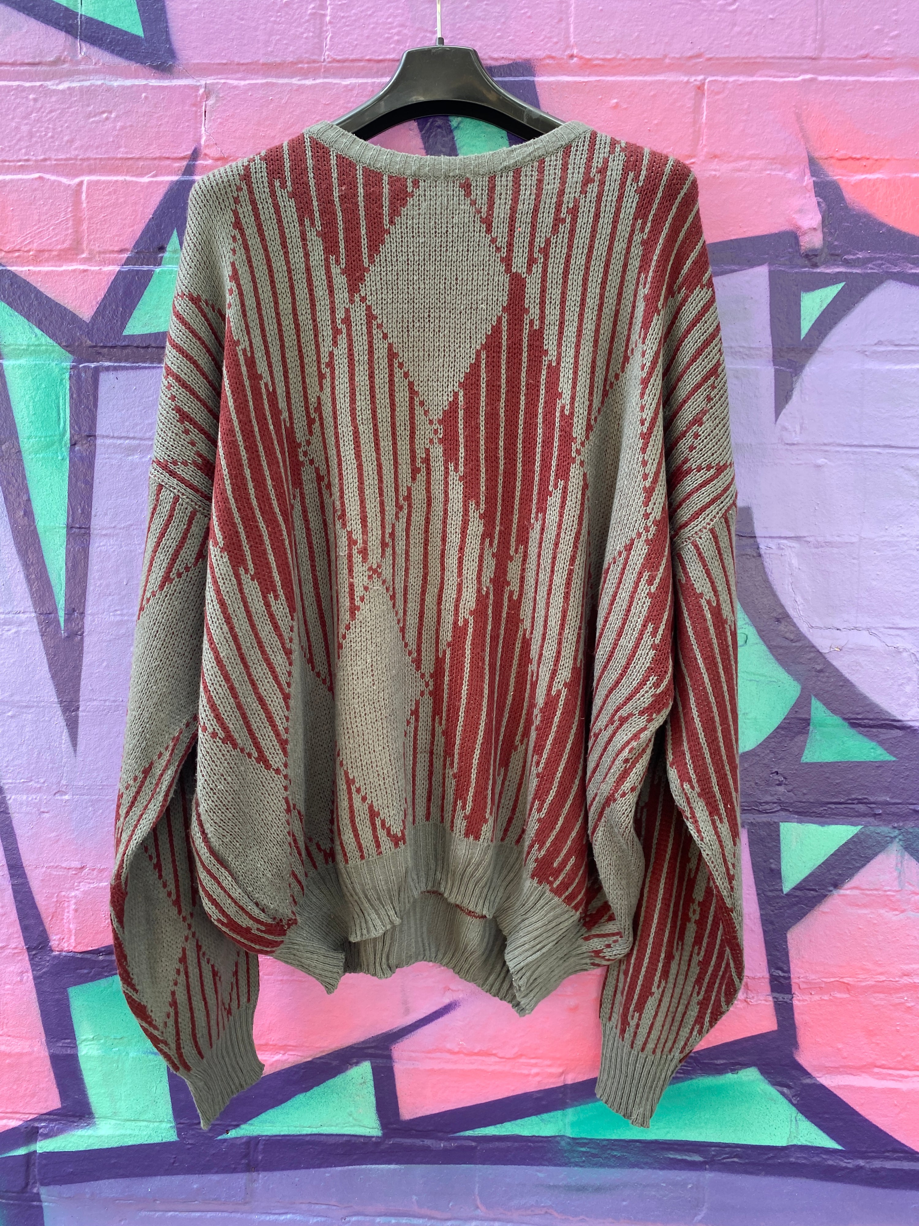 XL - JB Vintage Knit Sweater Red/Grey
