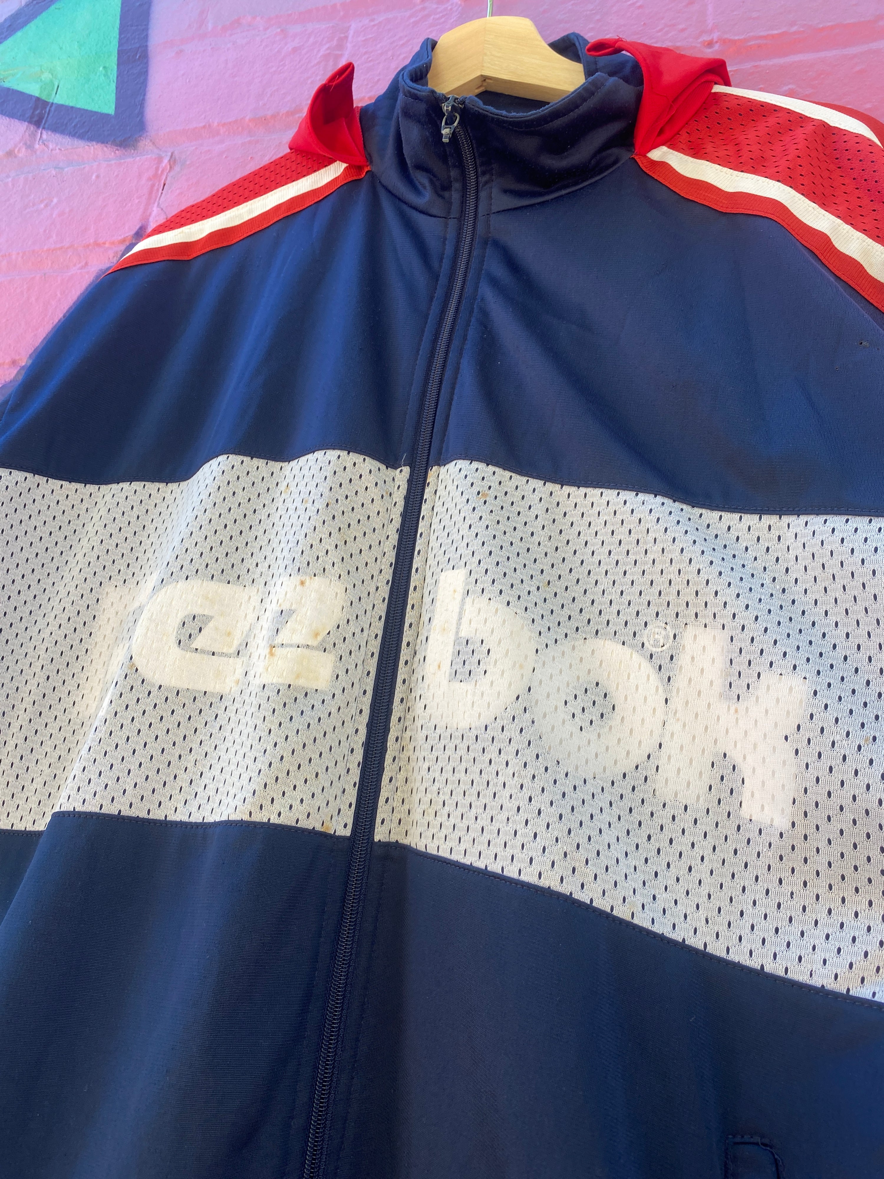 L - 90s Reebok Hooded Zip Up Blue/Red