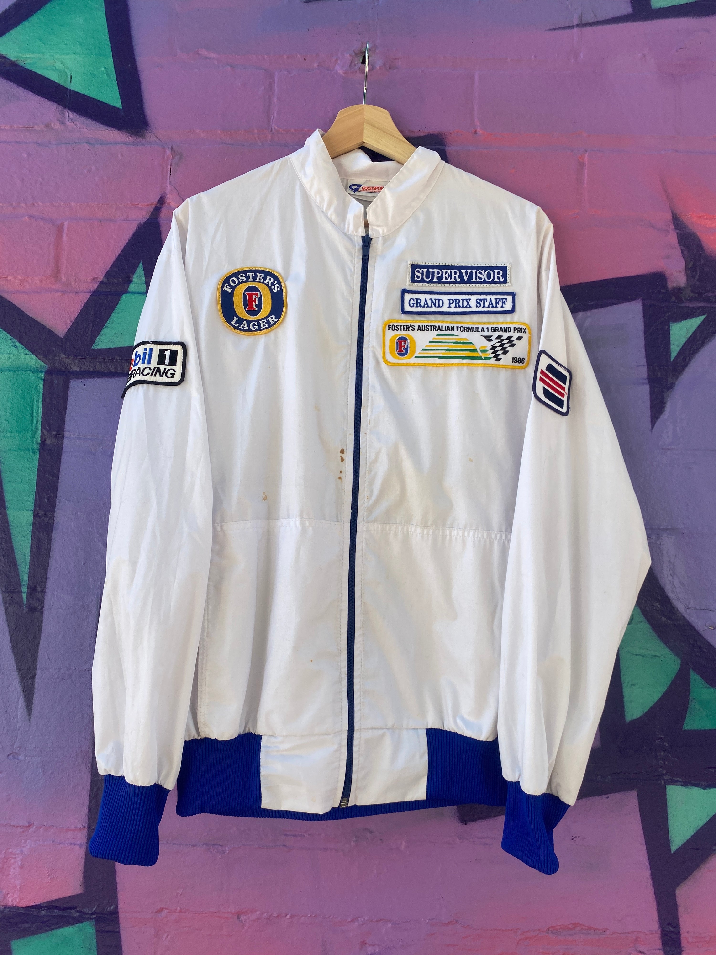L - Signed Vintage Australian F1 Grand Prix Supervisor Jacket Blue/White