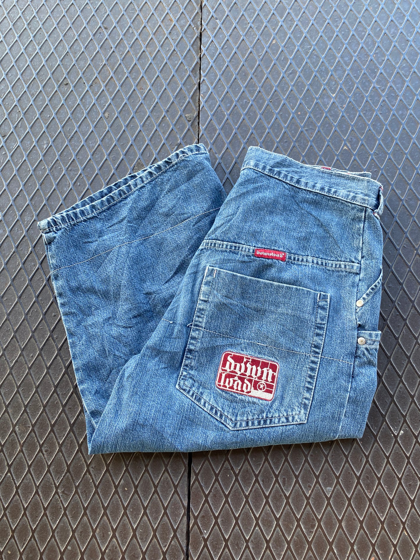 30 - Download Red Patch Blue Denim Long Shorts