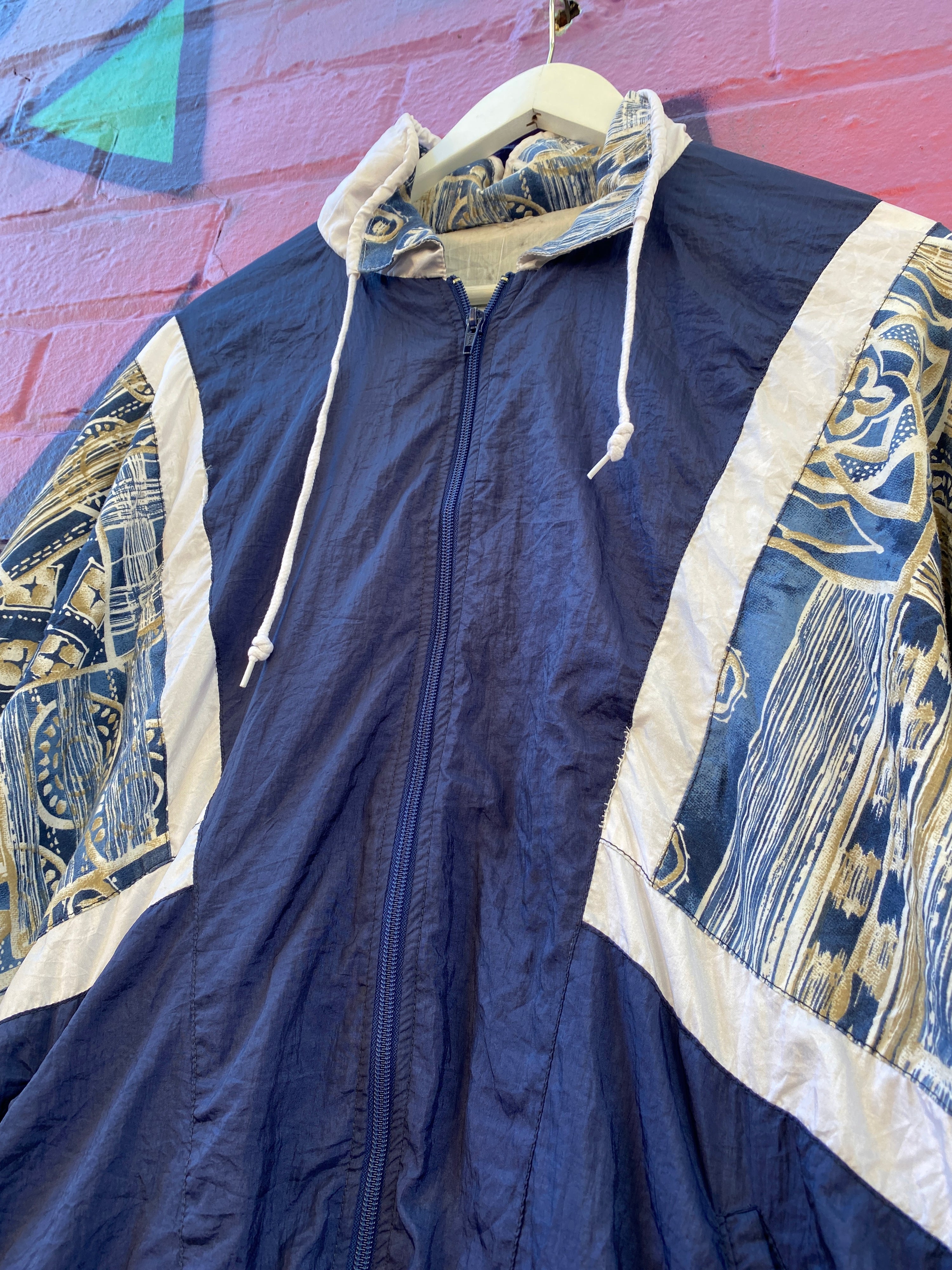 L - Mr. Max Blue Abstract Patterned 90s Windbreaker