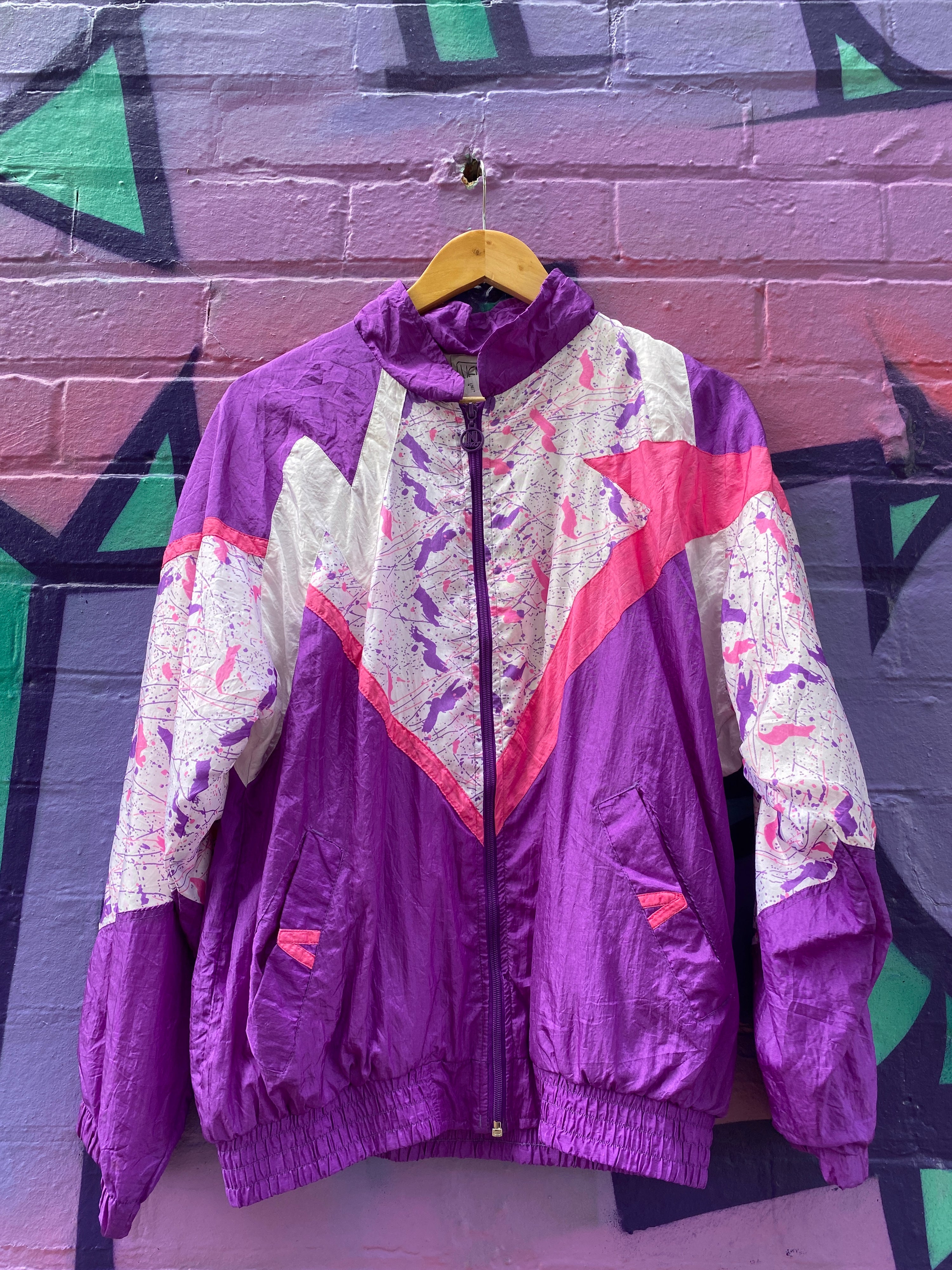 L - Pink/Purple Splatters 90s Style Windbreaker