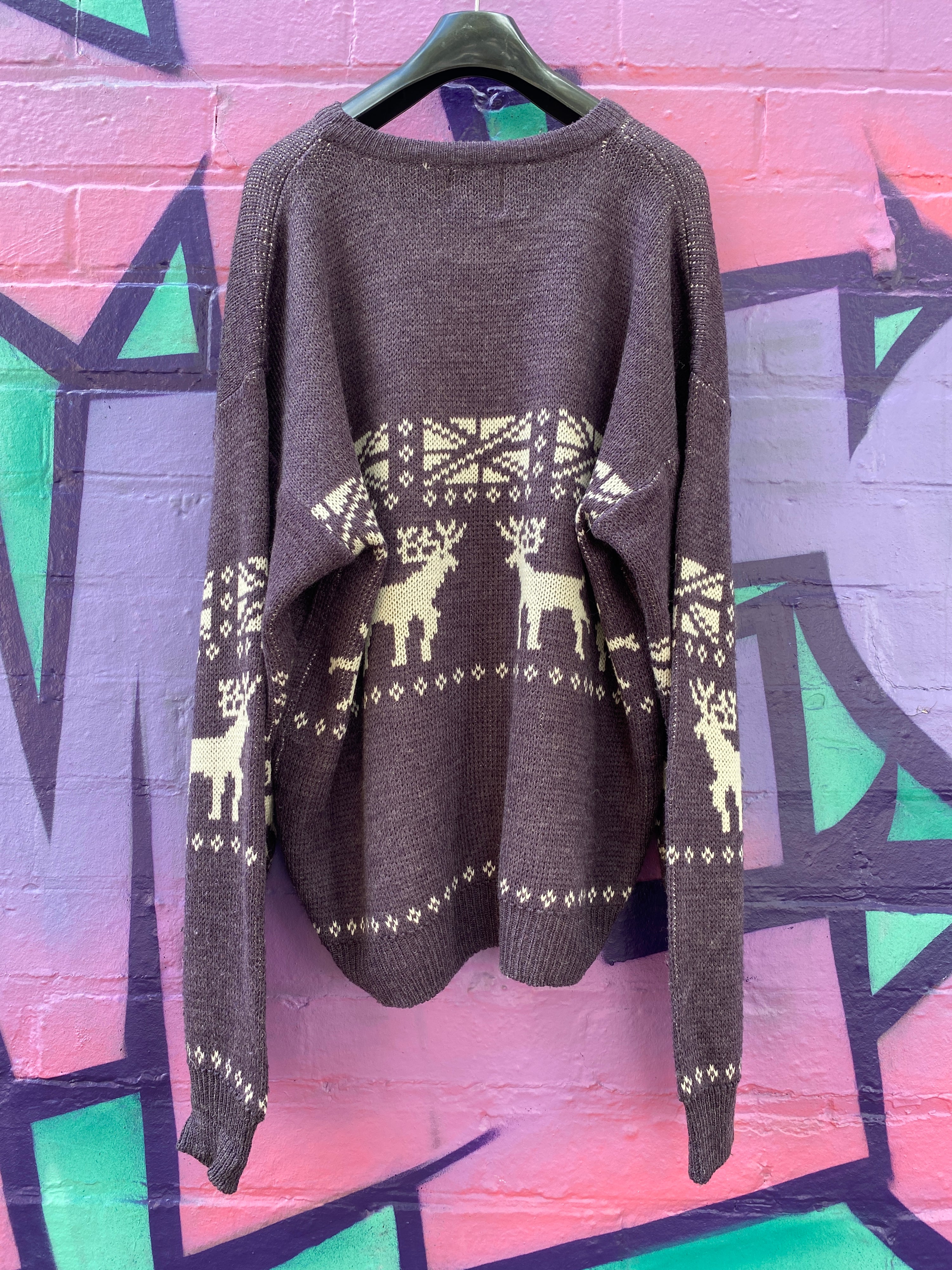 L - Box Mondail Vintage Knit Sweater Purple/White Deers