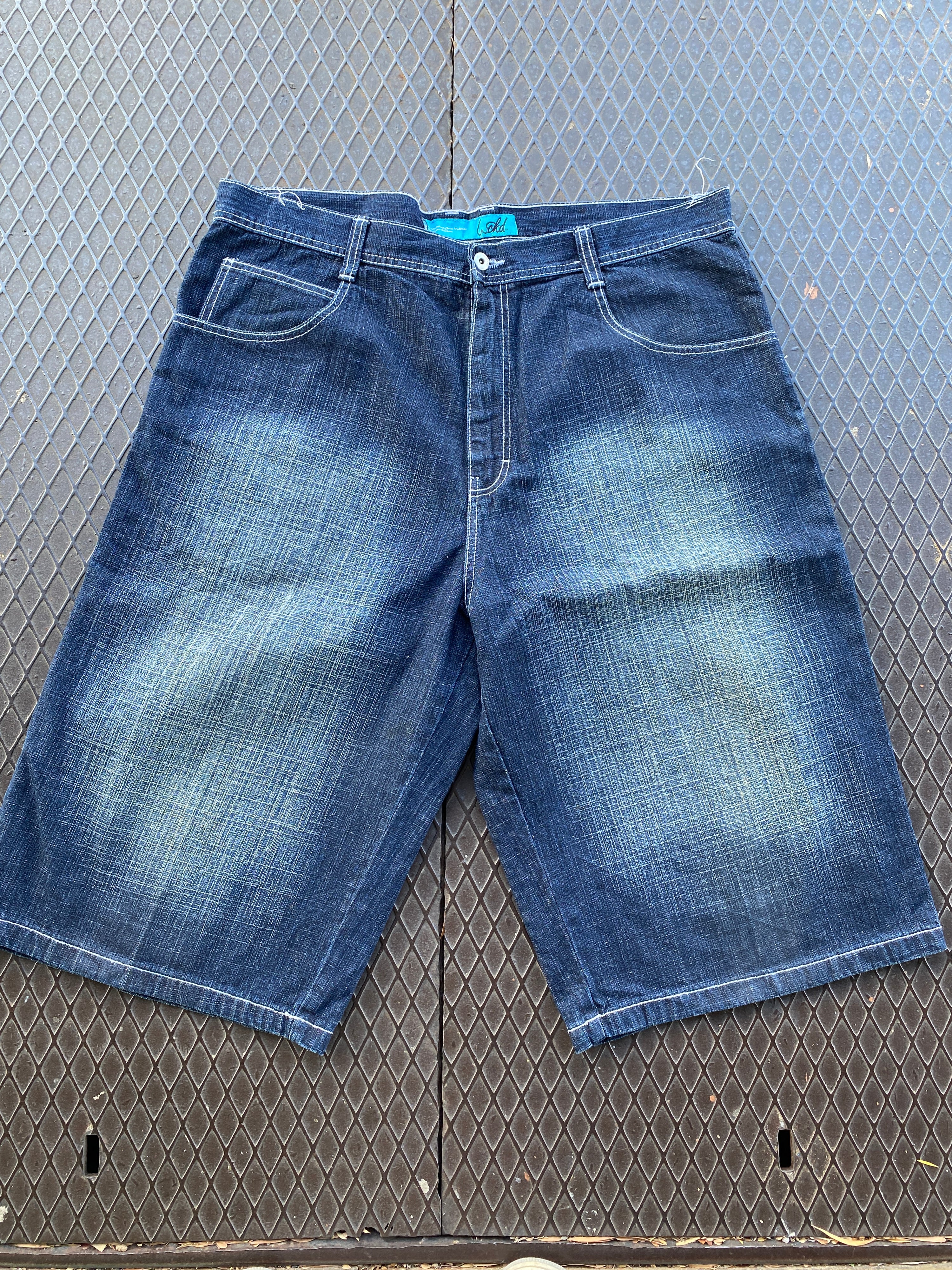 40 - WCKD Denim Dark Blue Shorts Plaid Accented Pockets