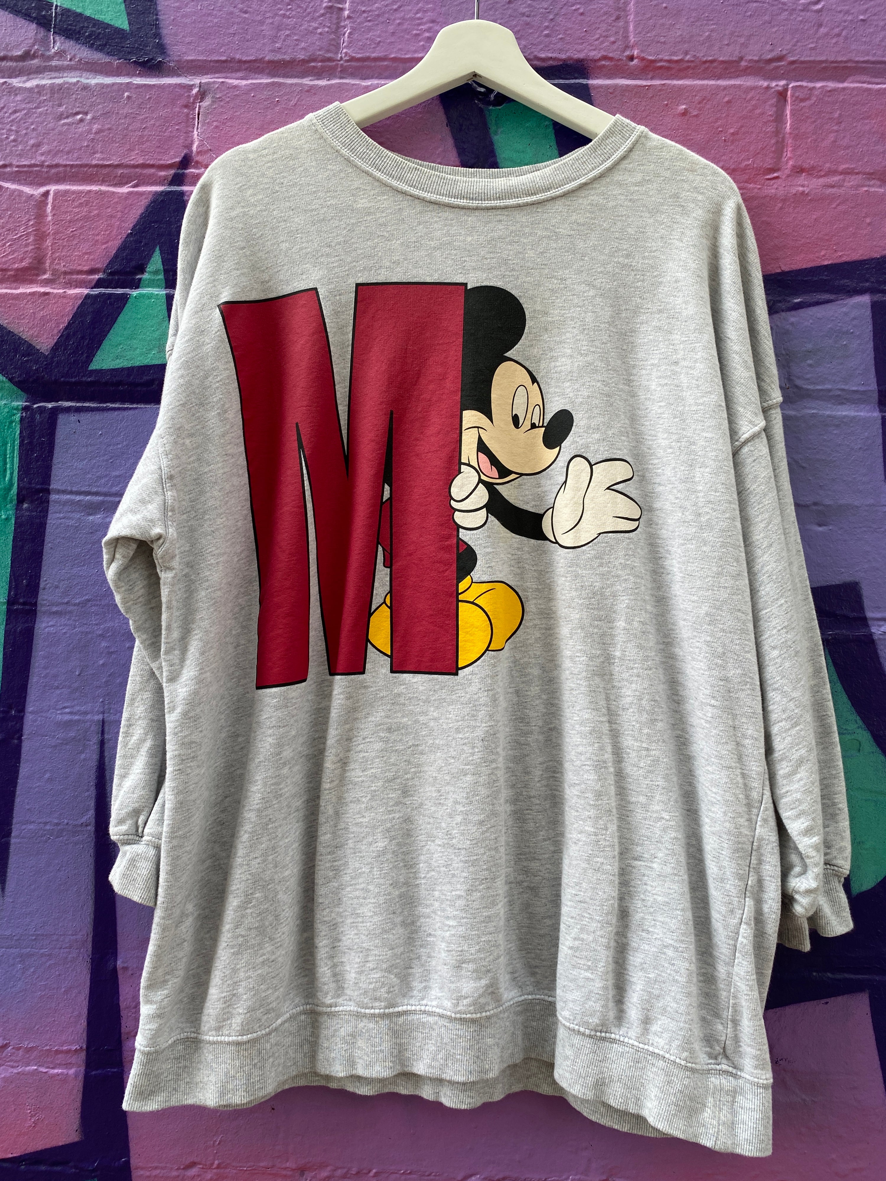 L - H&M Mickey Mouse Big M Grey Jumper