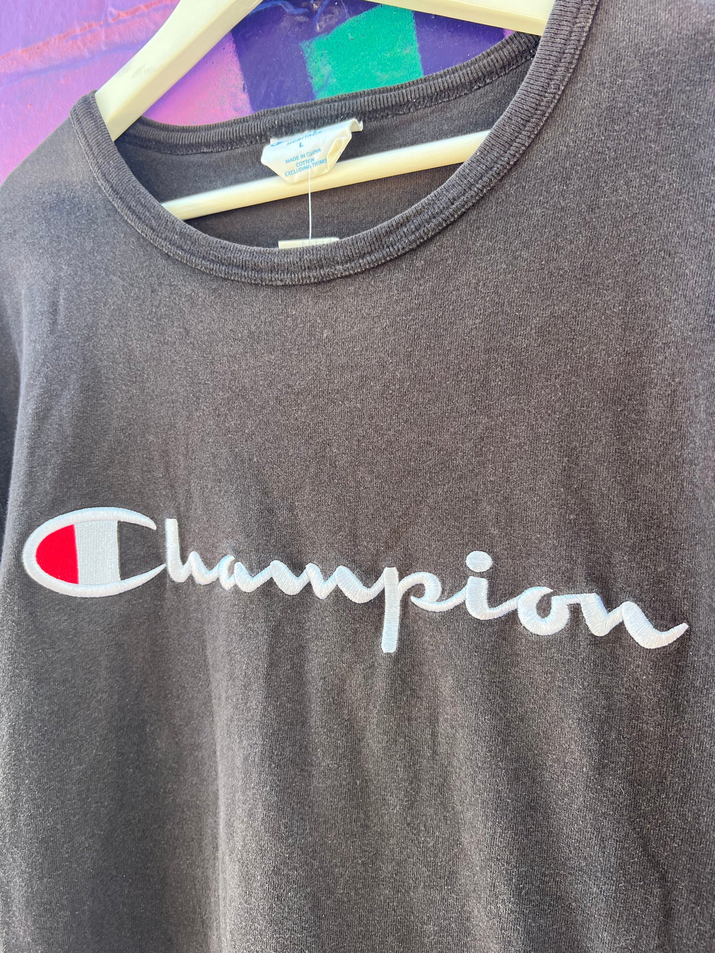 L - Champion Heritage Tee Faded Black Spellout