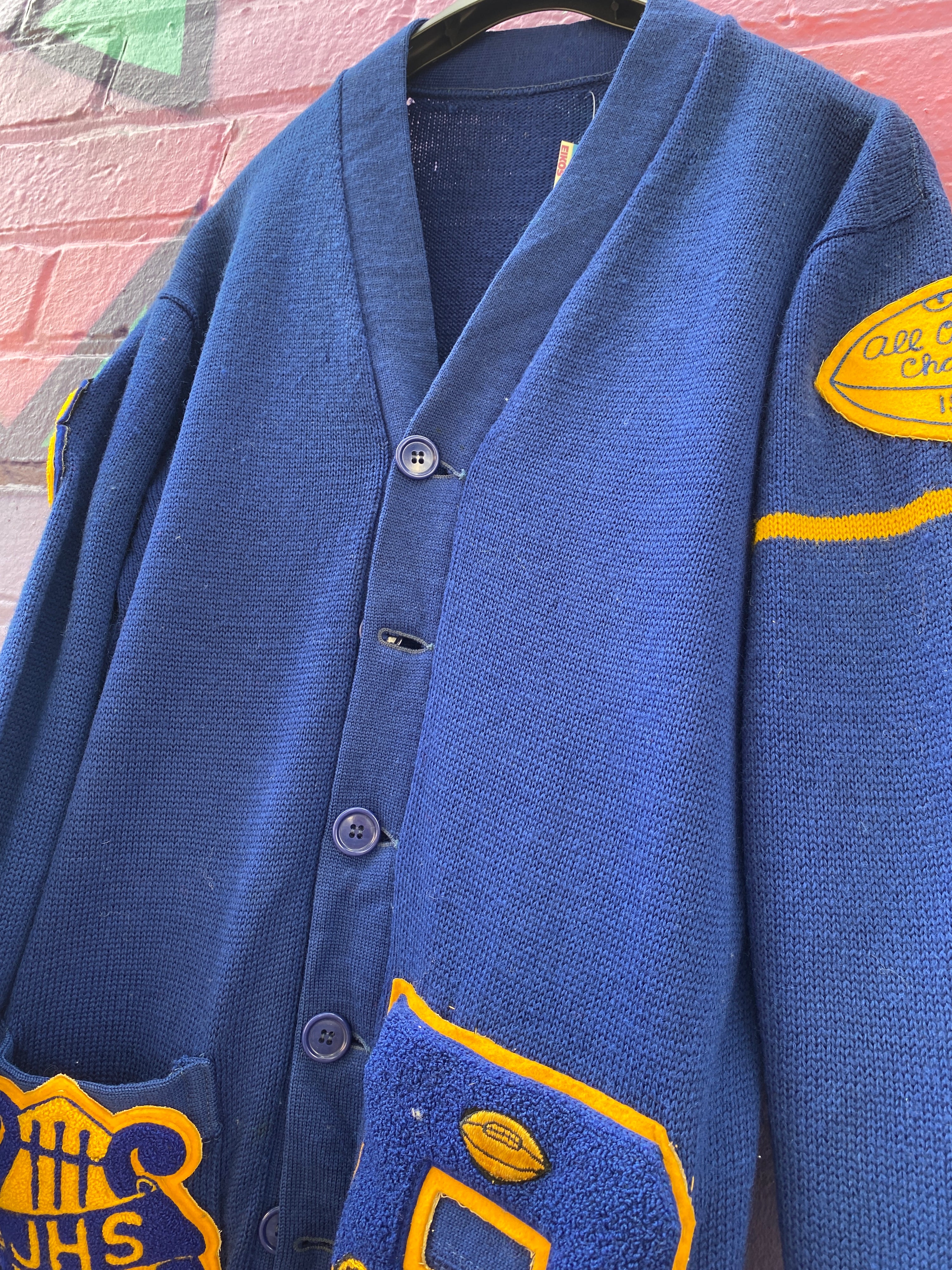 L - All Conference Champion '55-'56 Vintage Knit Cardigan Blue