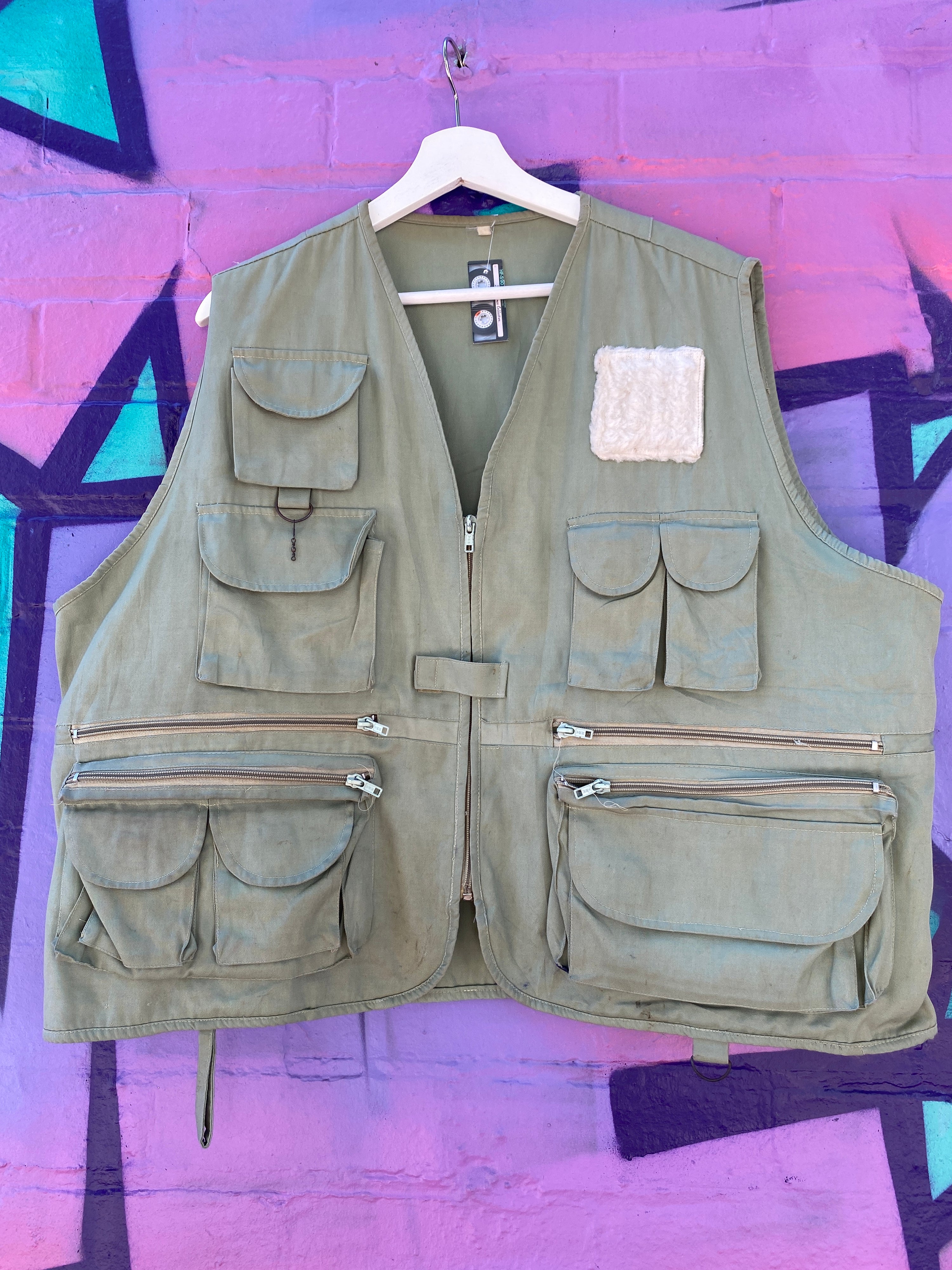 L - Light Green Hunting Vest with Wool Patch