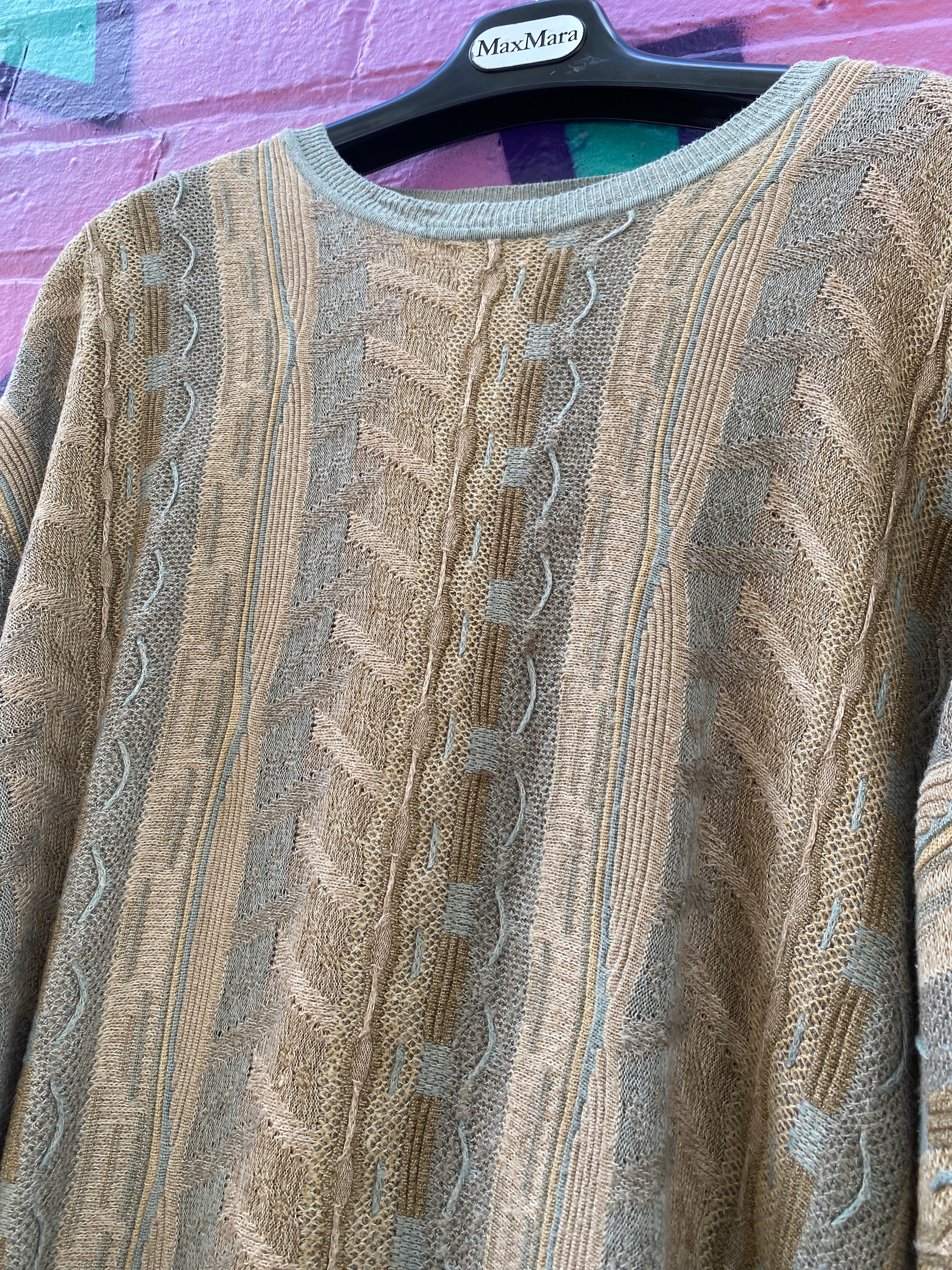 L - Northern Isles Vintage Knit Sweater Straw/Blue