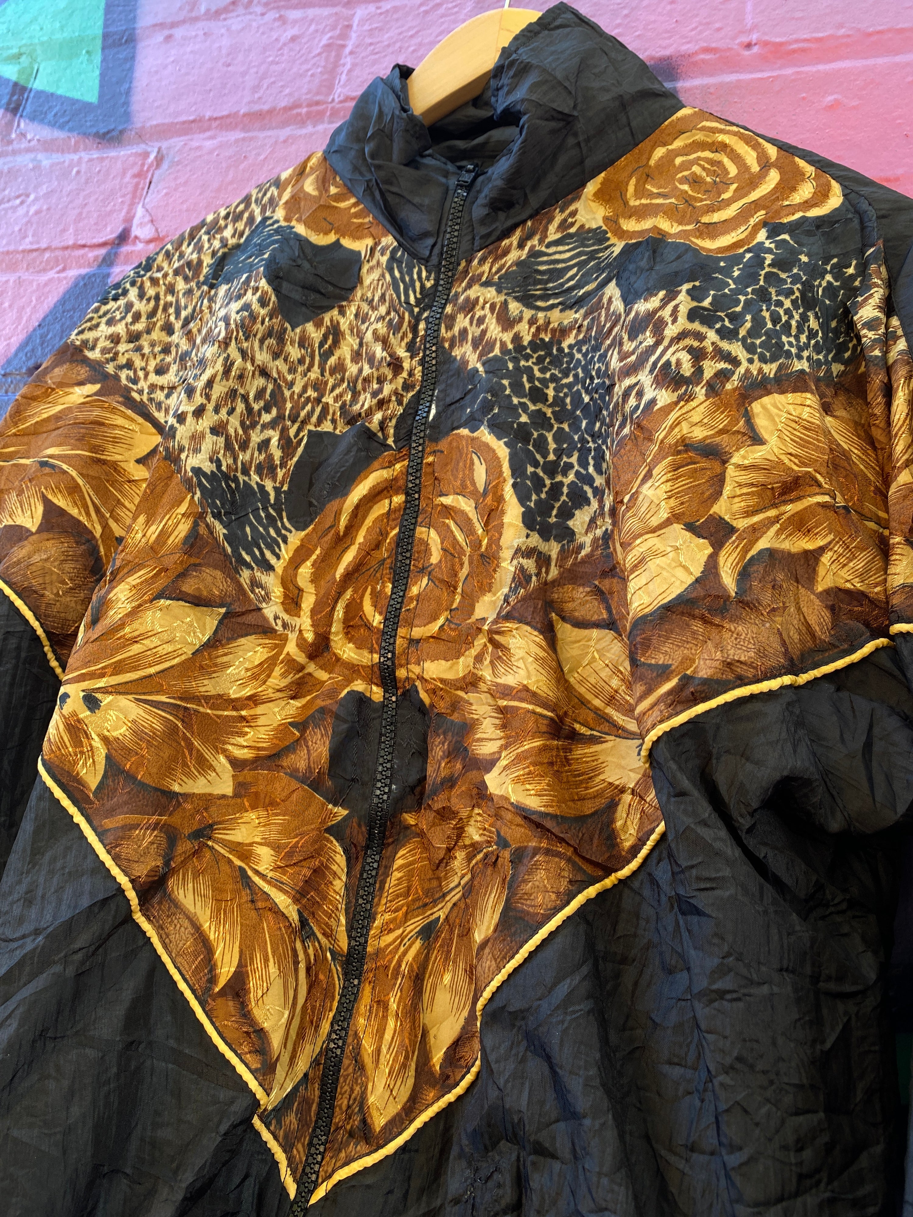 S - Lauren Brooke Black/Brown Floral 90s Windbreaker