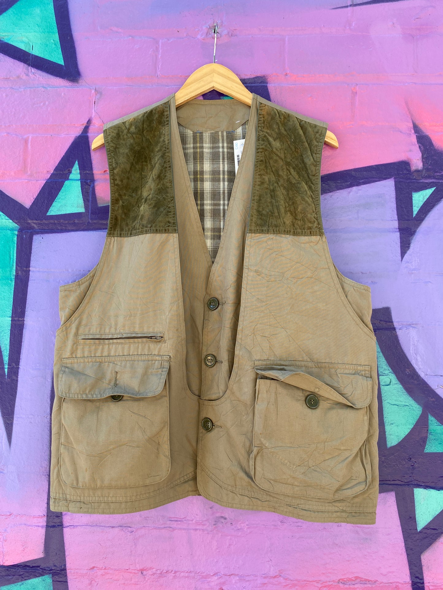 L - Beige Double-Vest with Suede Accents