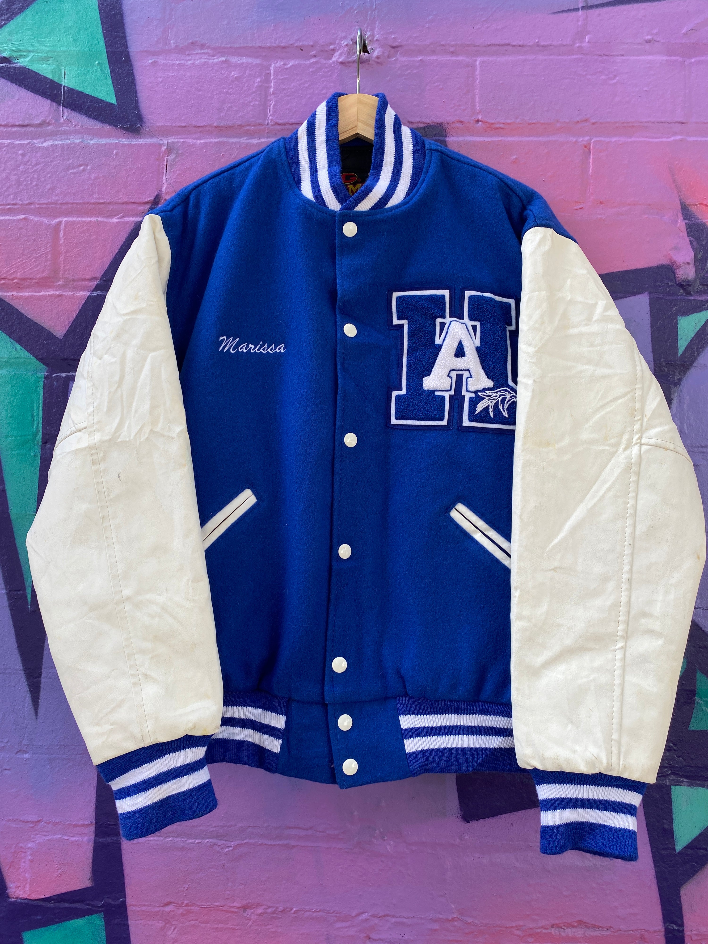 M - Vintage Hanover Area 'Marissa' Varsity Jacket Blue/White