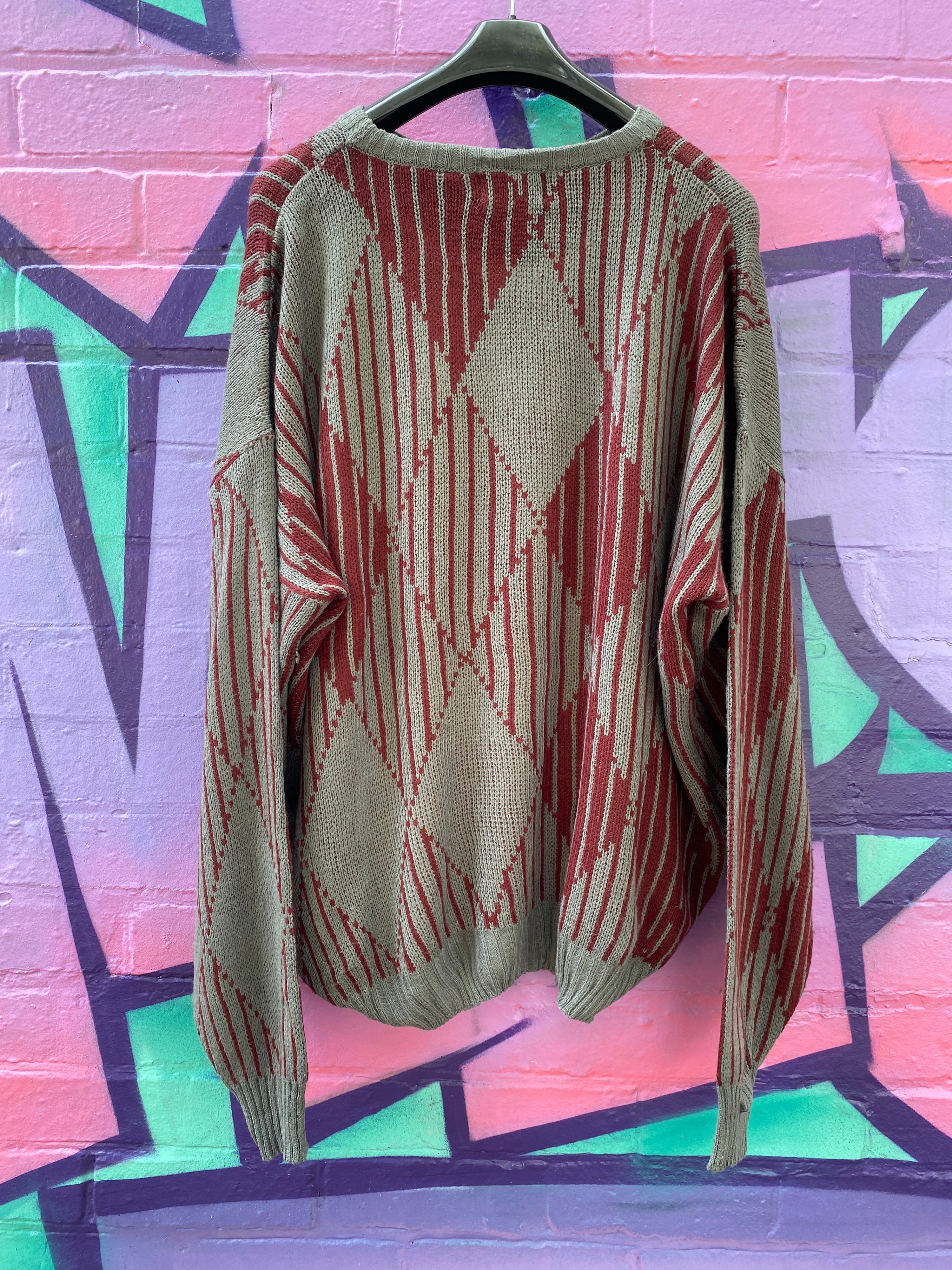 XL - JB Vintage Knit Sweater Red/Grey