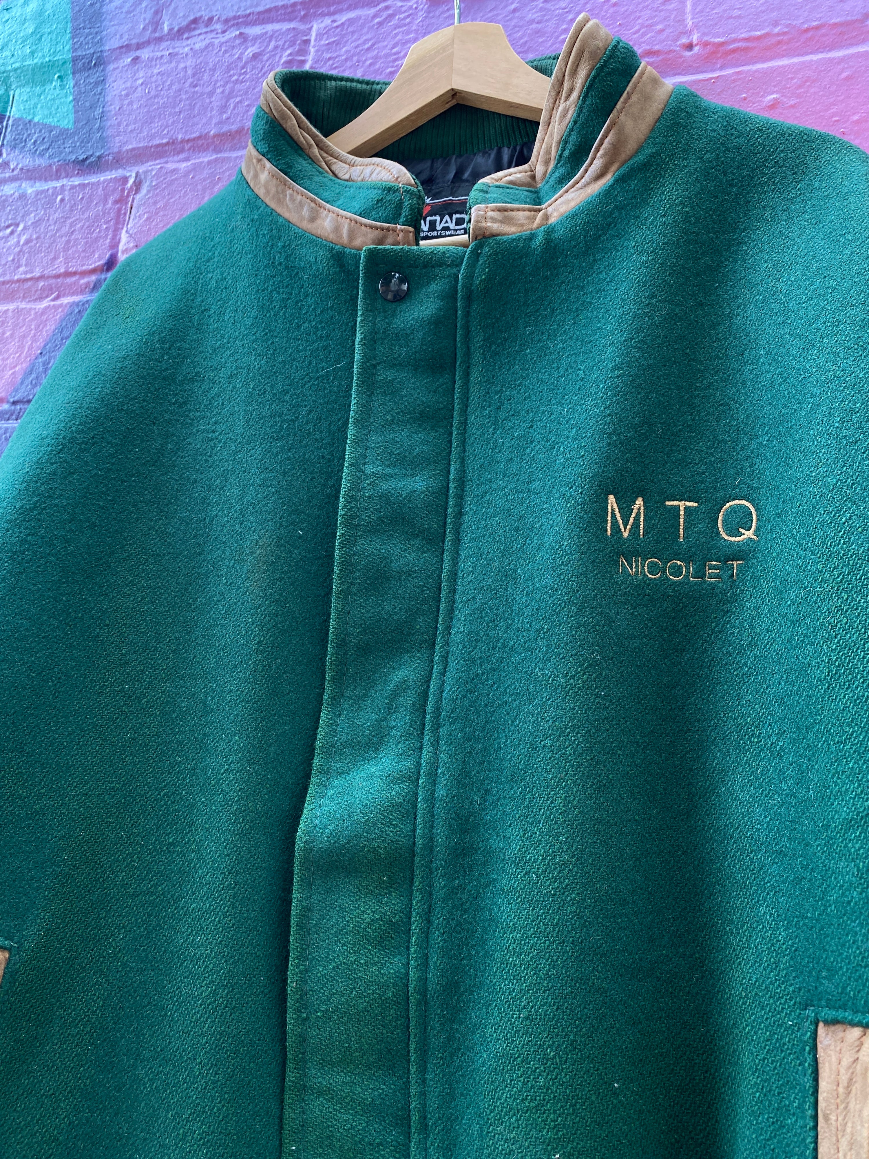 XL - Vintage 'MTQ Nicolet' Varsity Jacket Green/Brown