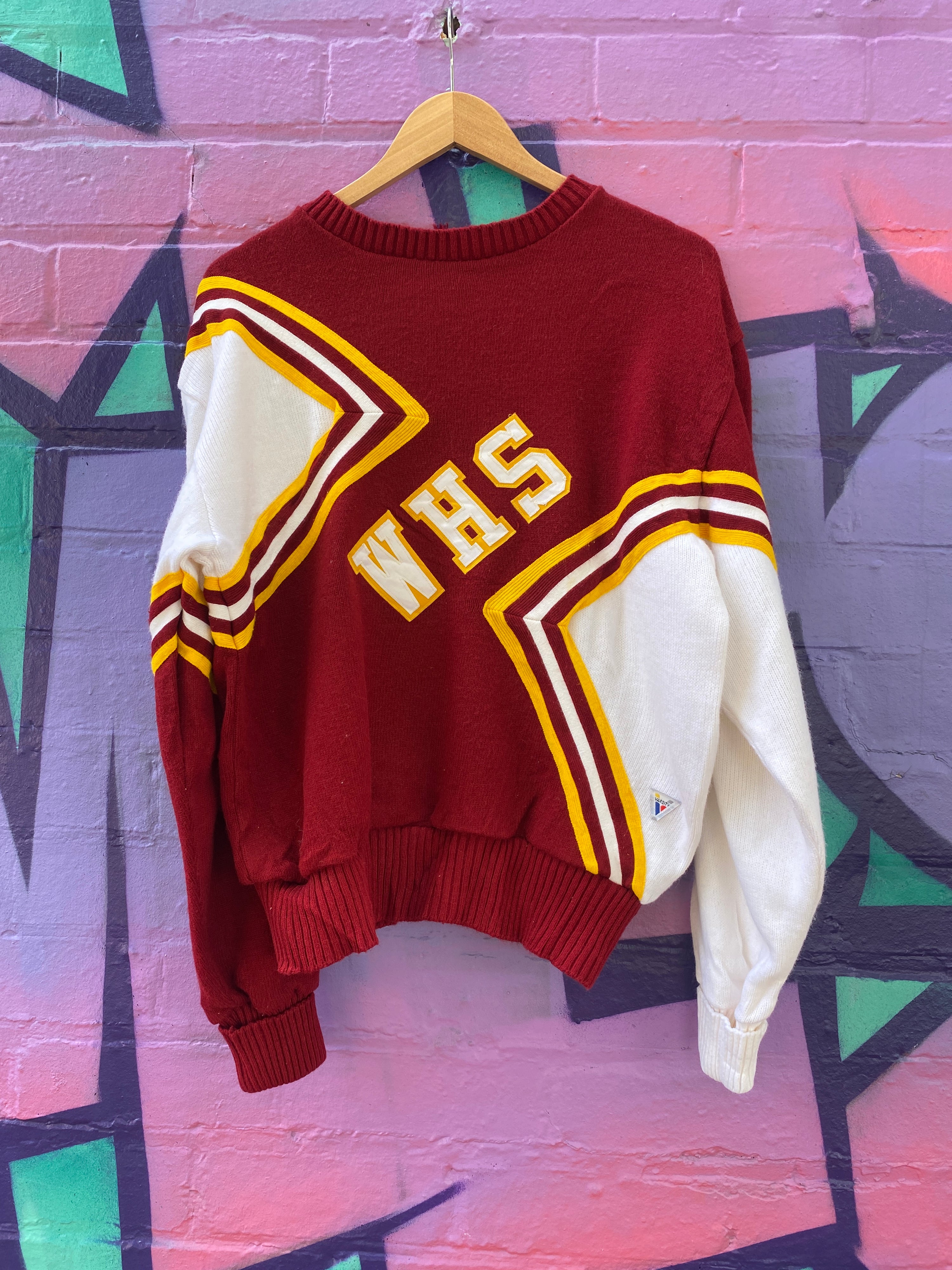S - WHS Varsity Vintage Knit Sweater Red/Yellow/White