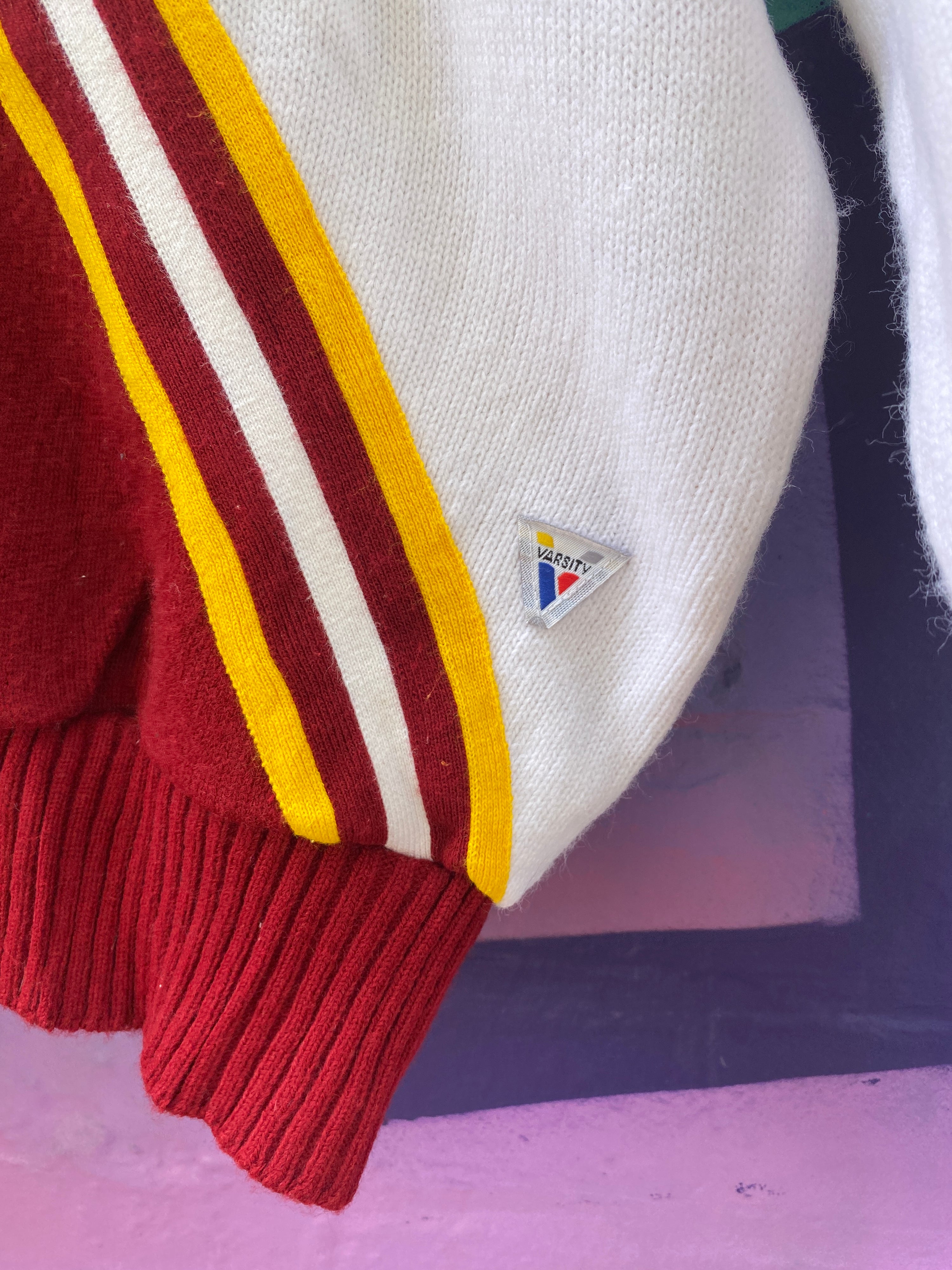S - WHS Varsity Vintage Knit Sweater Red/Yellow/White
