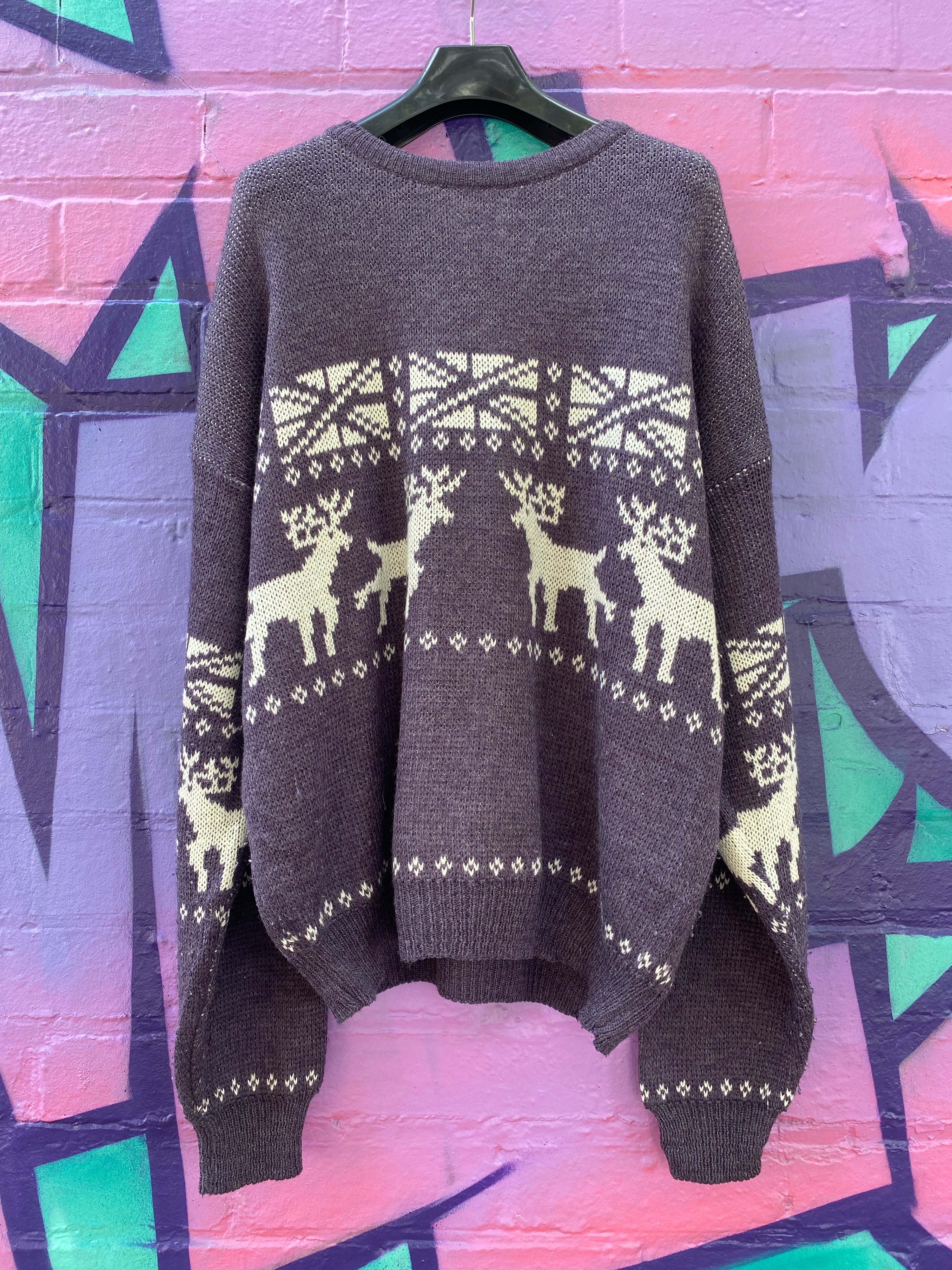 L - Box Mondail Vintage Knit Sweater Purple/White Deers