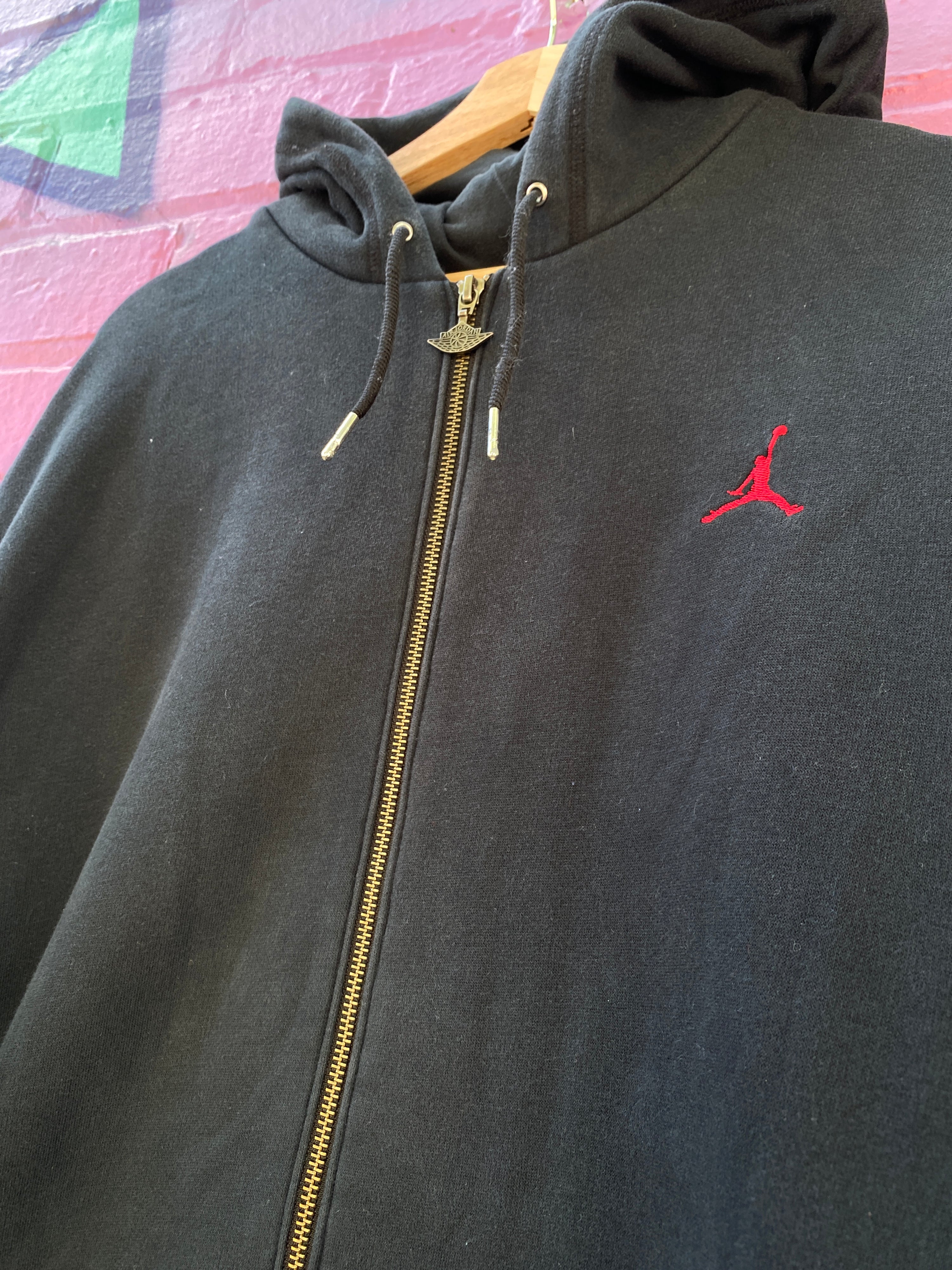 2XL - Air Jordan Black Zip Up Hoodie Red Embroidery