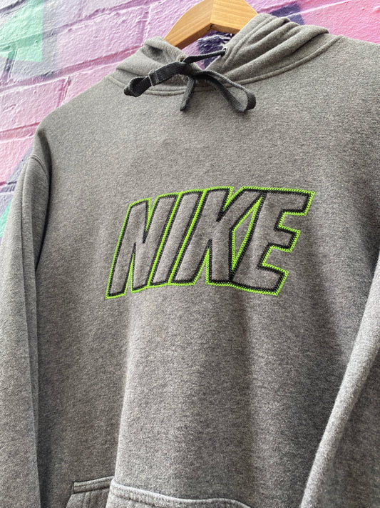XL - Nike Grey Hoodie Neon Green Embroidered Logo