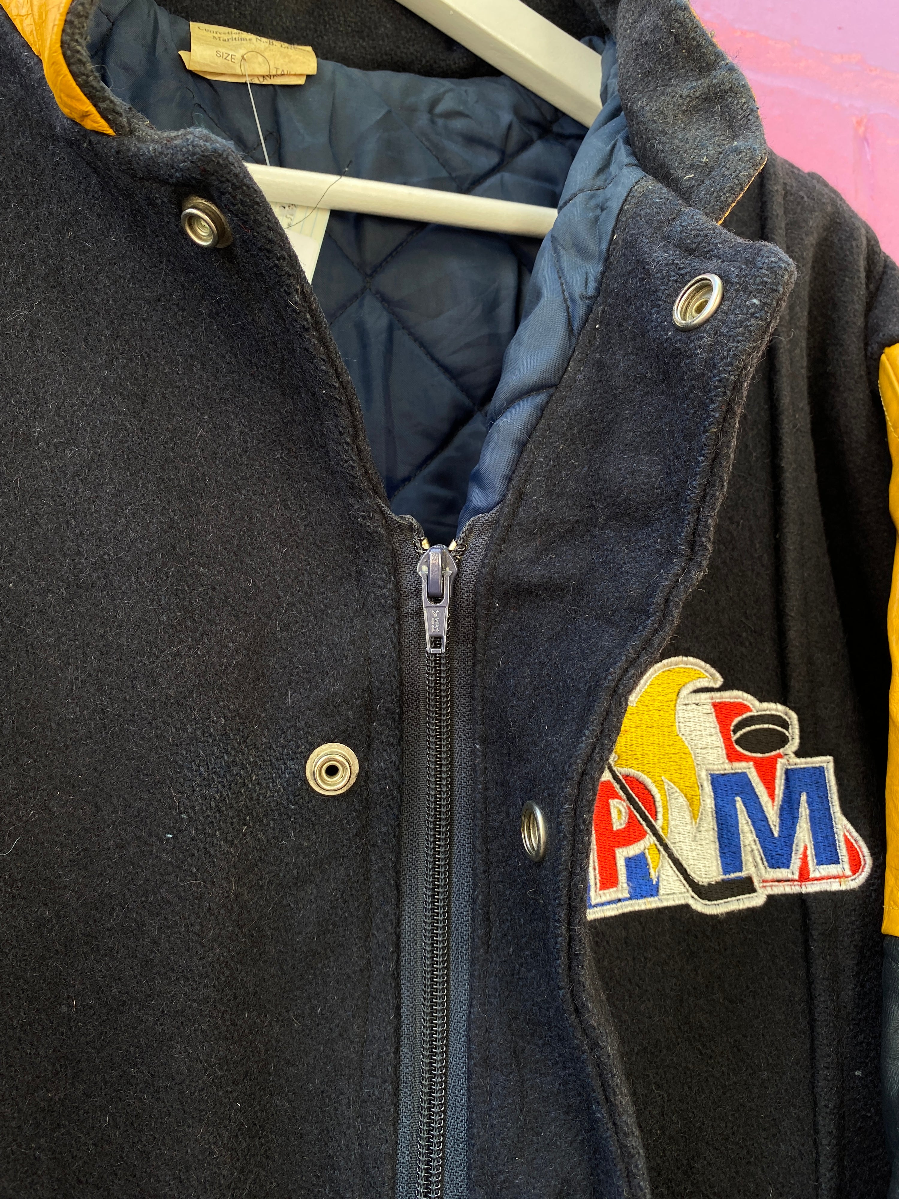 L - Vintage 'PM' Hockey Varsity Jacket Black/Yellow