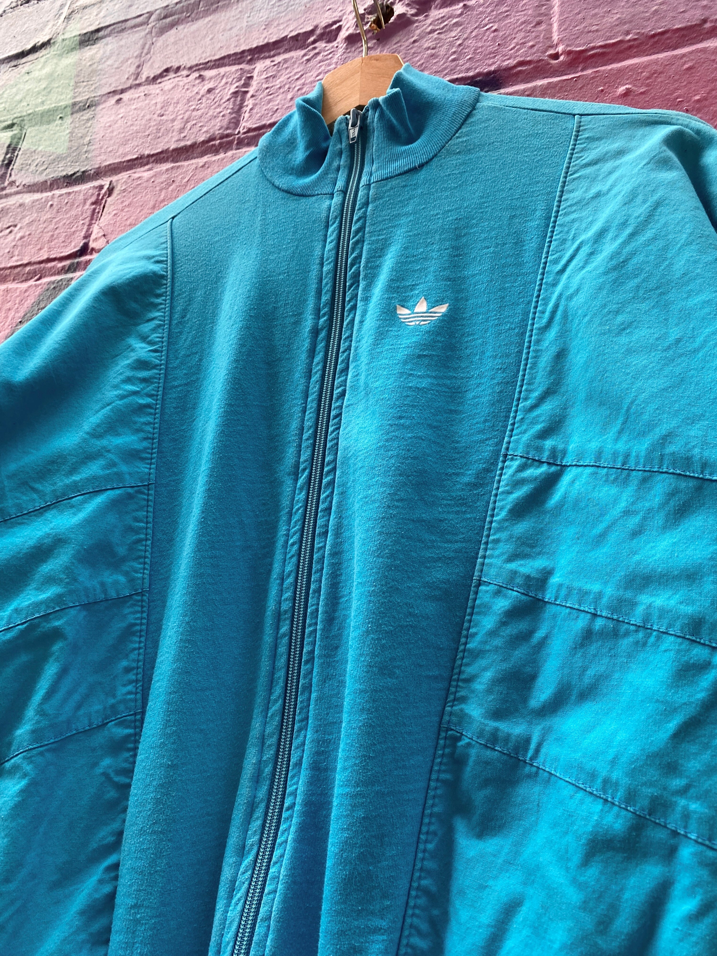 S - Vintage 1980s Adidas Light Blue Track Jacket