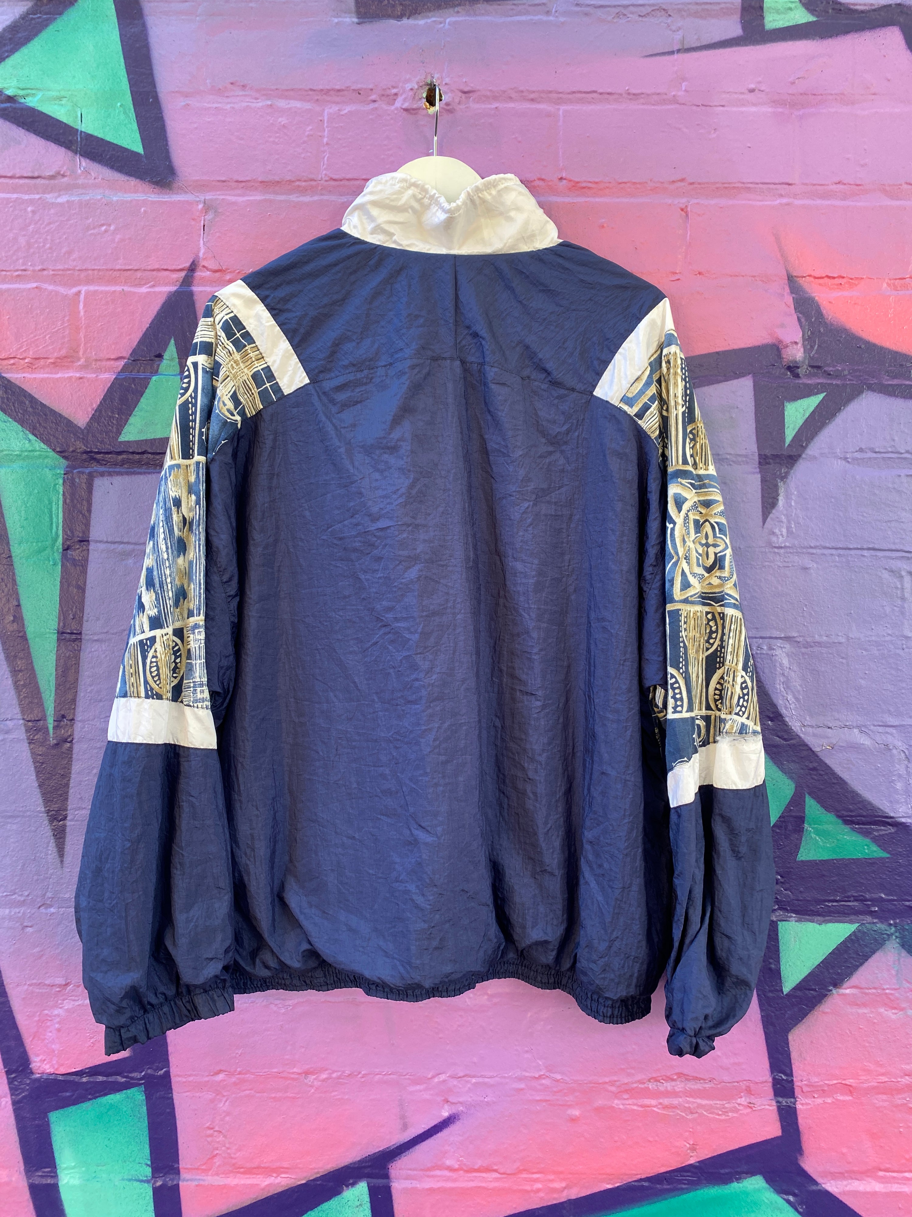 L - Mr. Max Blue Abstract Patterned 90s Windbreaker