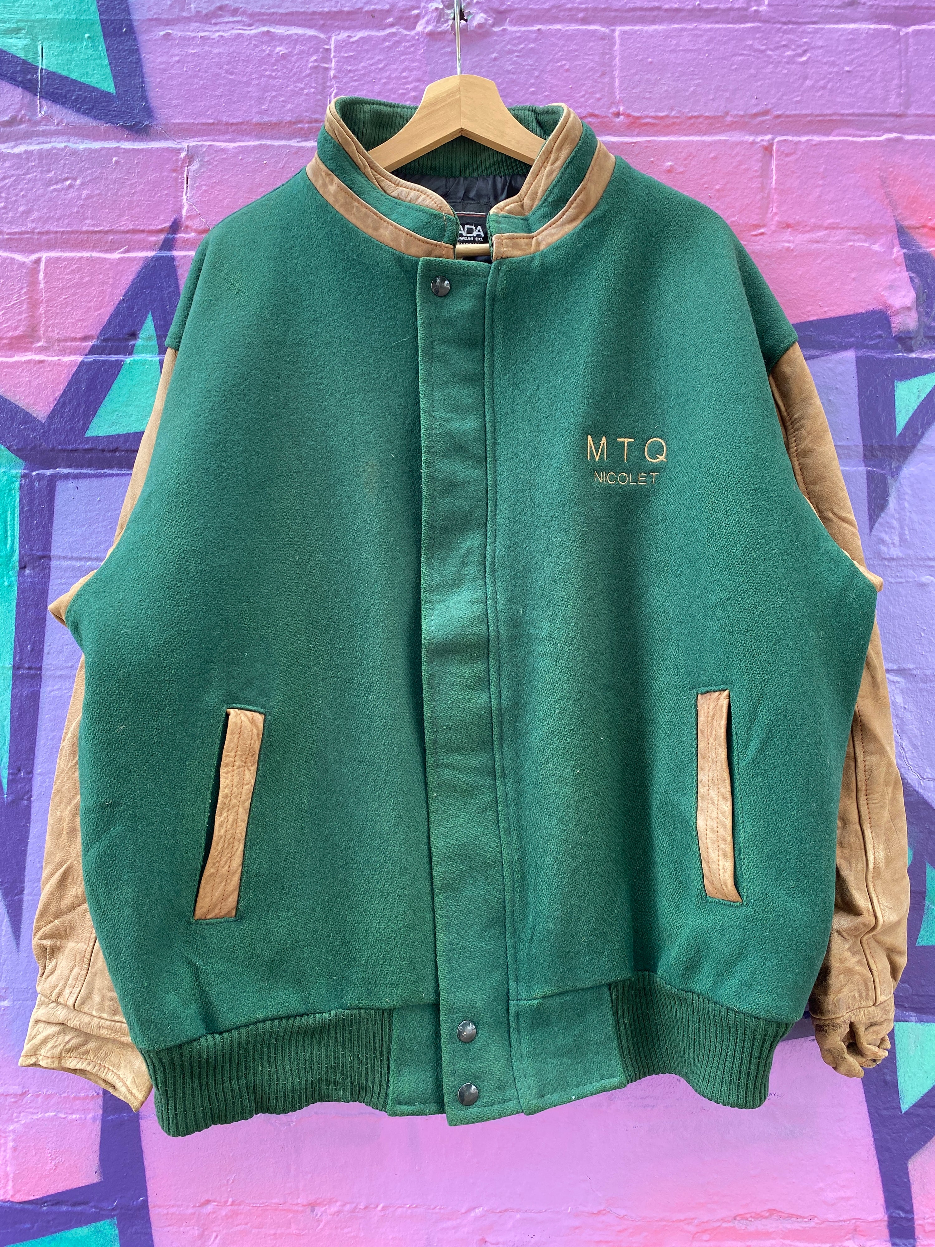XL - Vintage 'MTQ Nicolet' Varsity Jacket Green/Brown