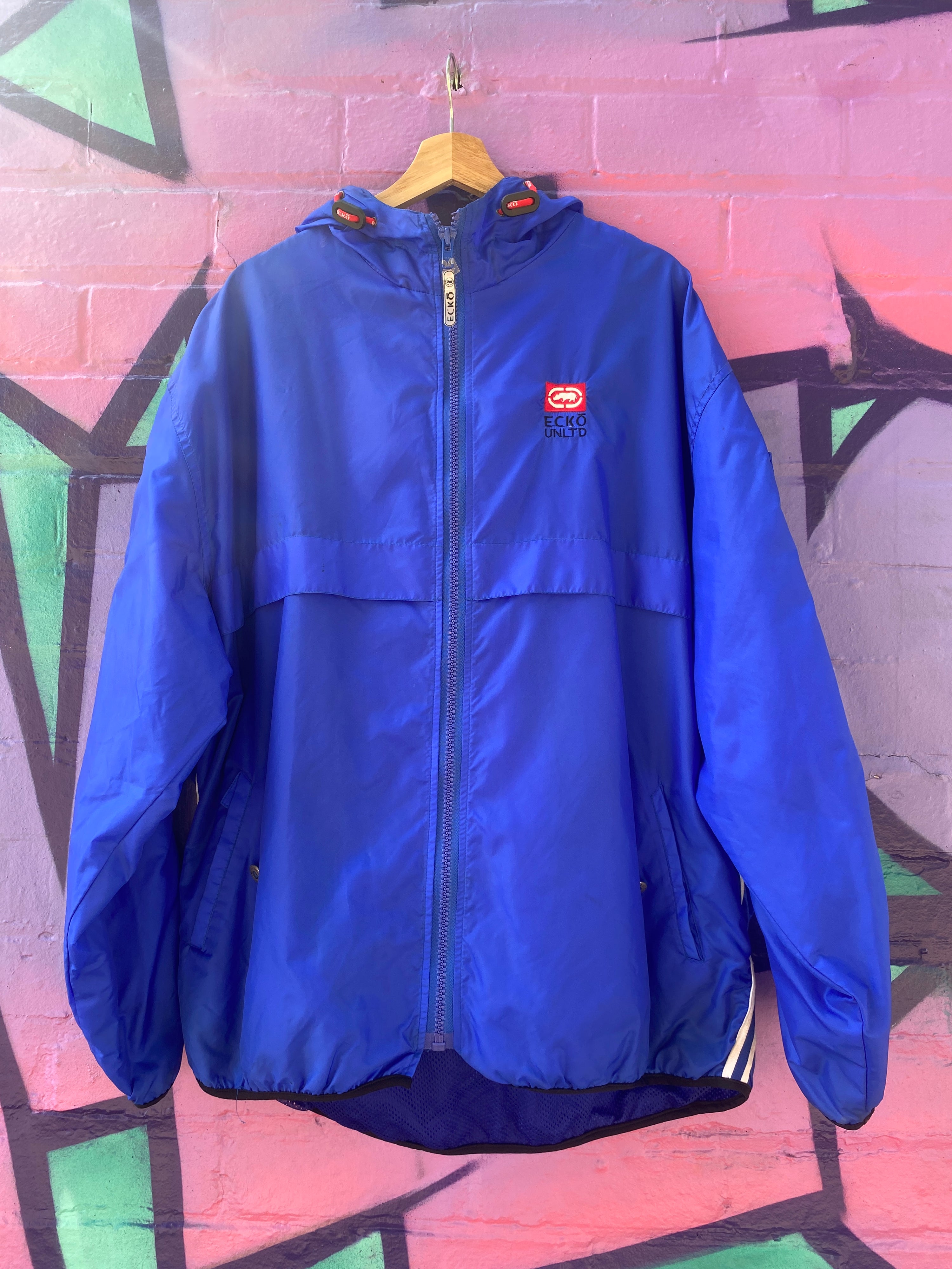 L - 2000s Ecko Unltd Blue Hooded Zip up Spray Jacket
