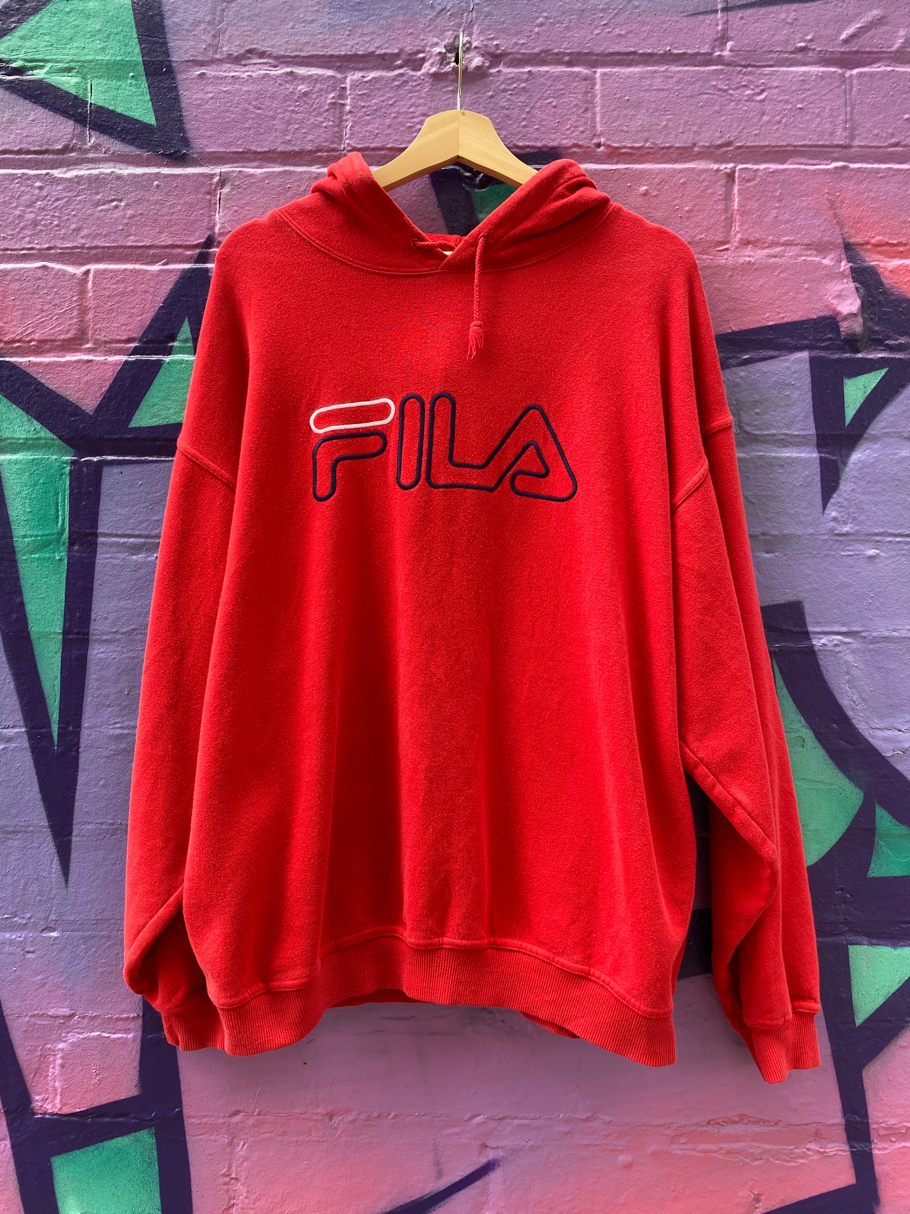 L - FILA Big Embroidered Logo Red Hoodie