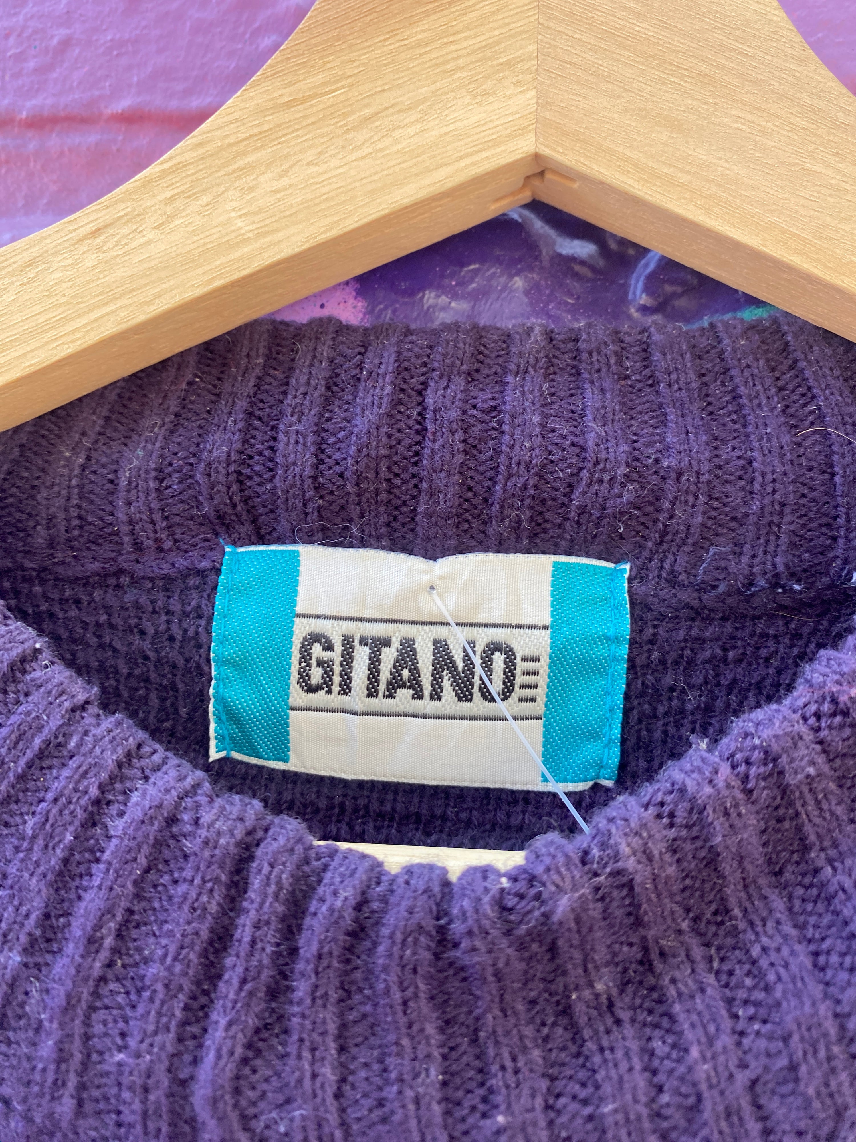 M - Gitano Purple Knit Sweater with Leather Patches